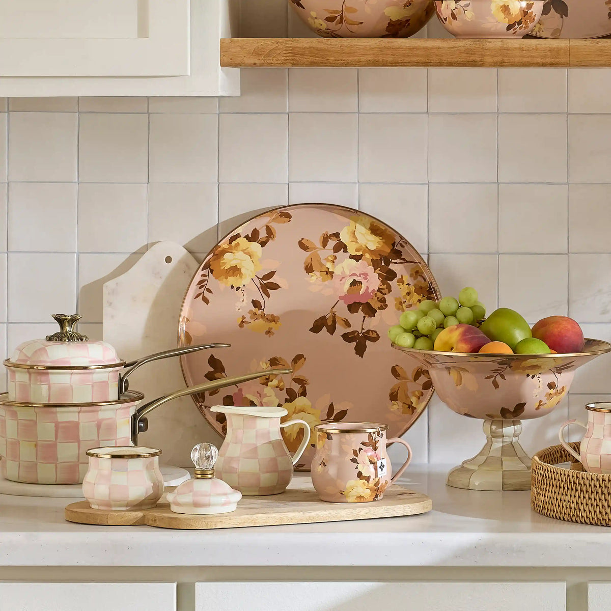 Wild Rose Slate Round Tray