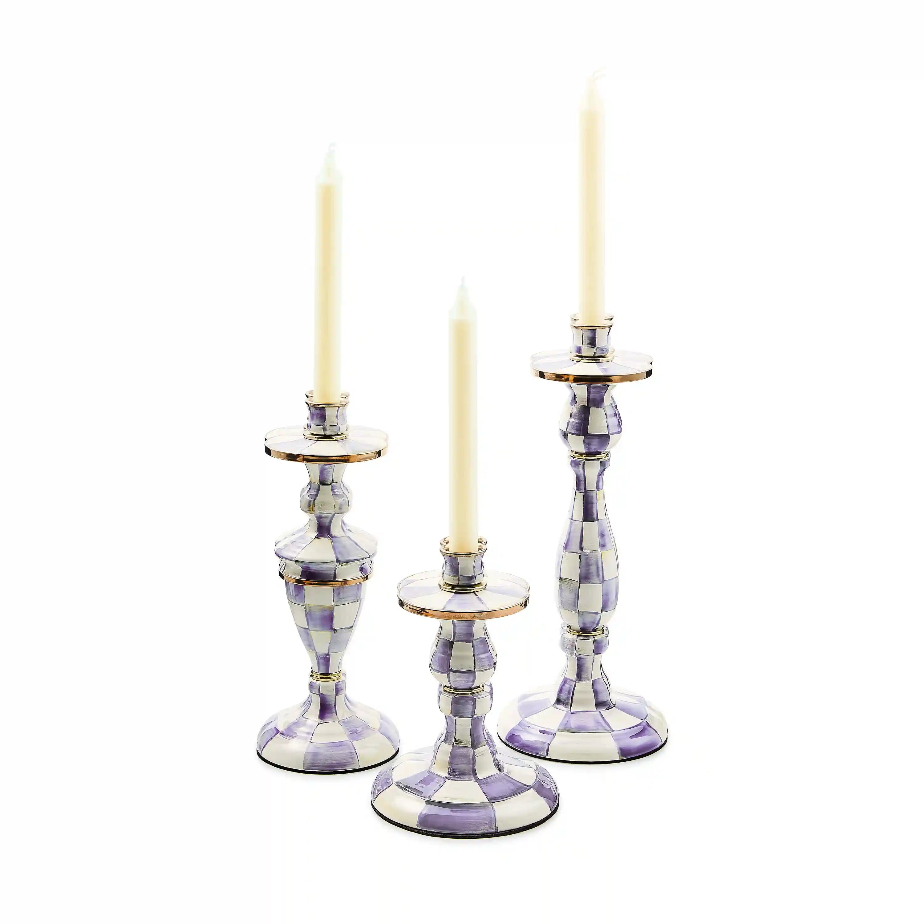 Violet Check Large Candlestick