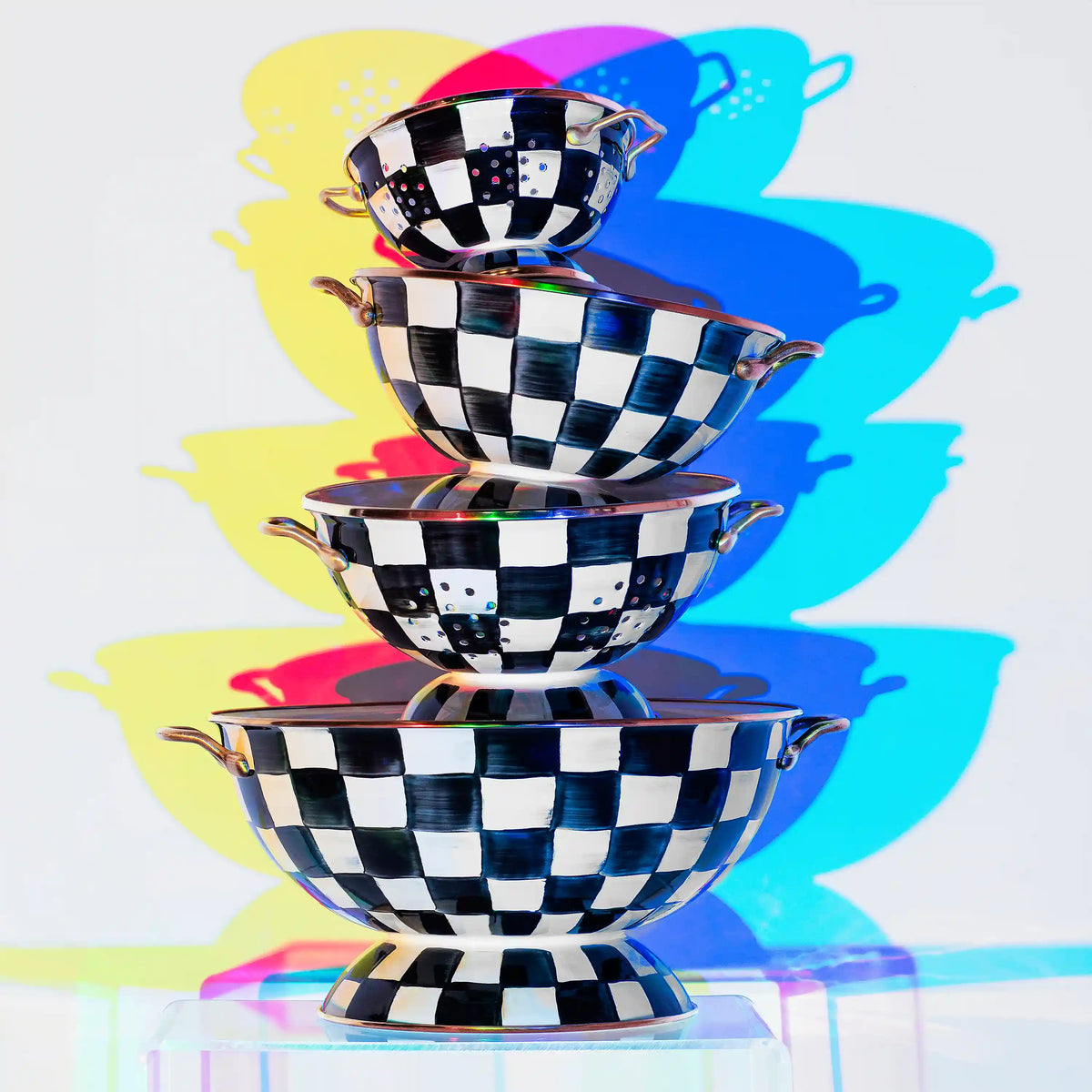 Mocha Check Small Colander