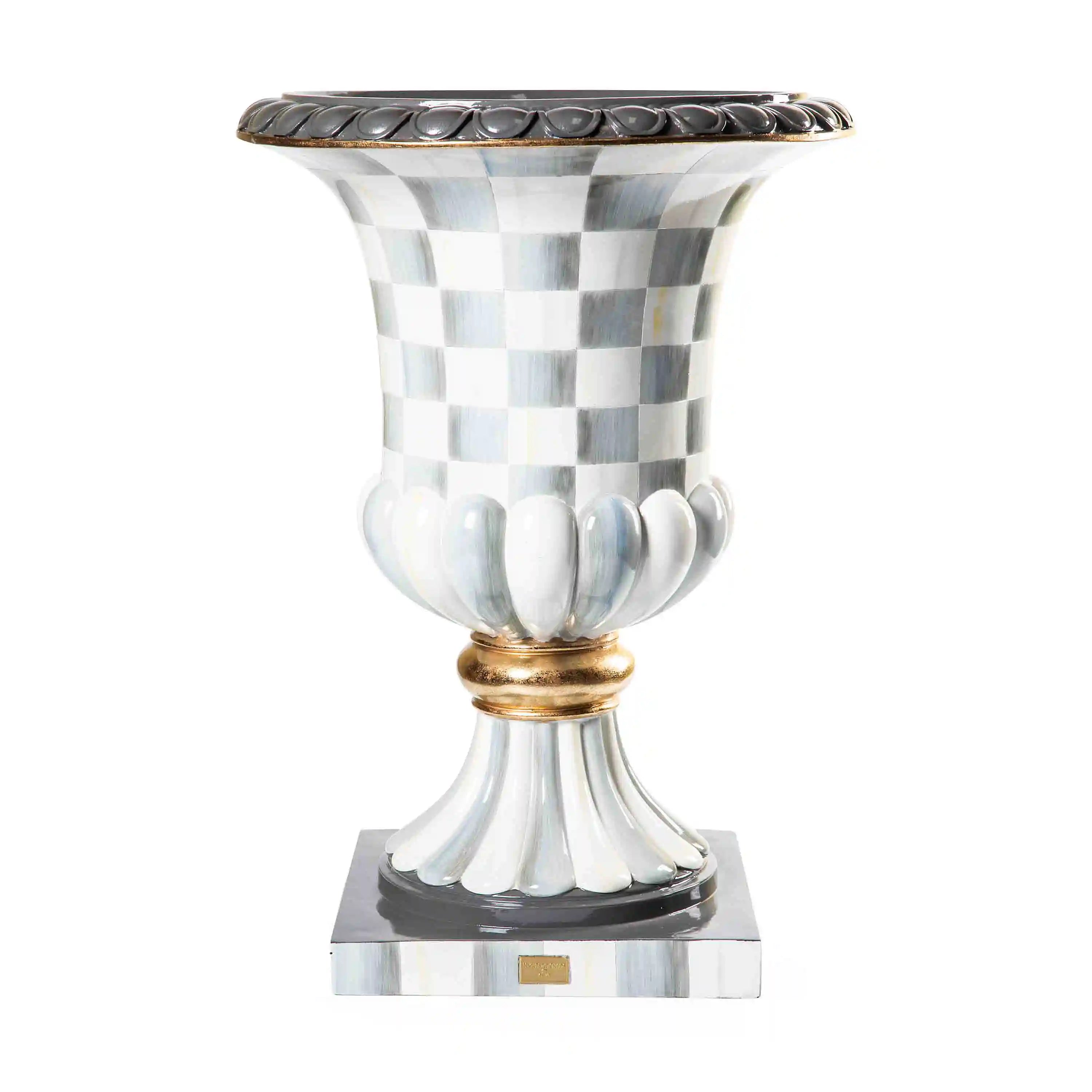 Violet Check Pedestal Urn