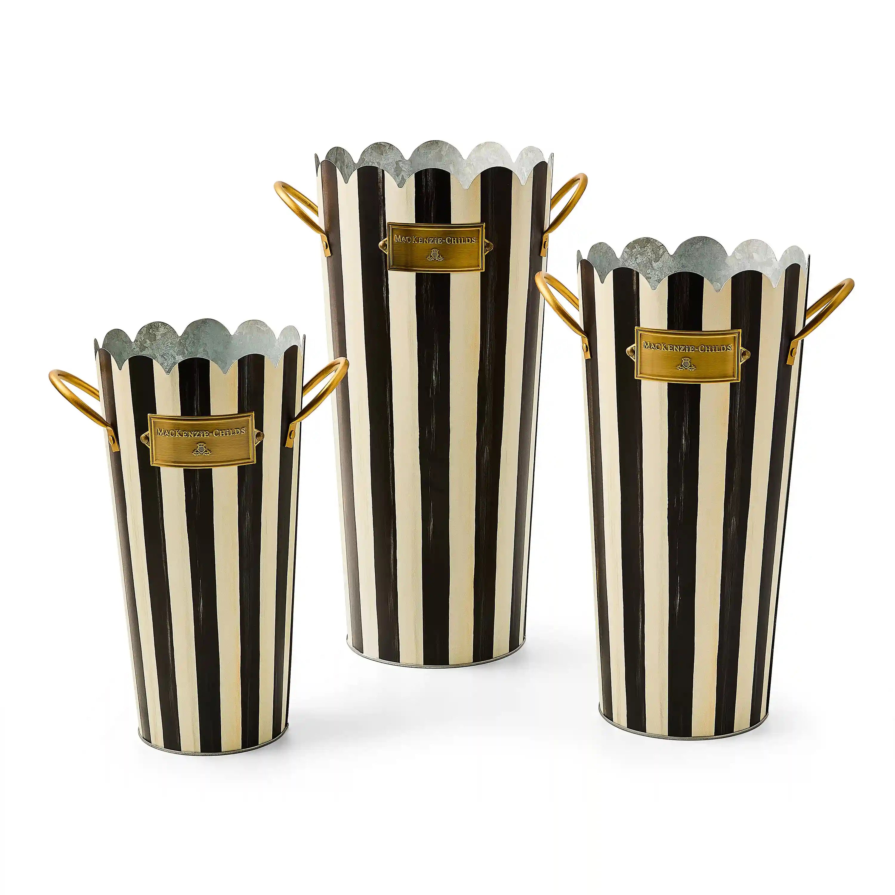 Grass Green Stripe Flower Buckets, Set of 3