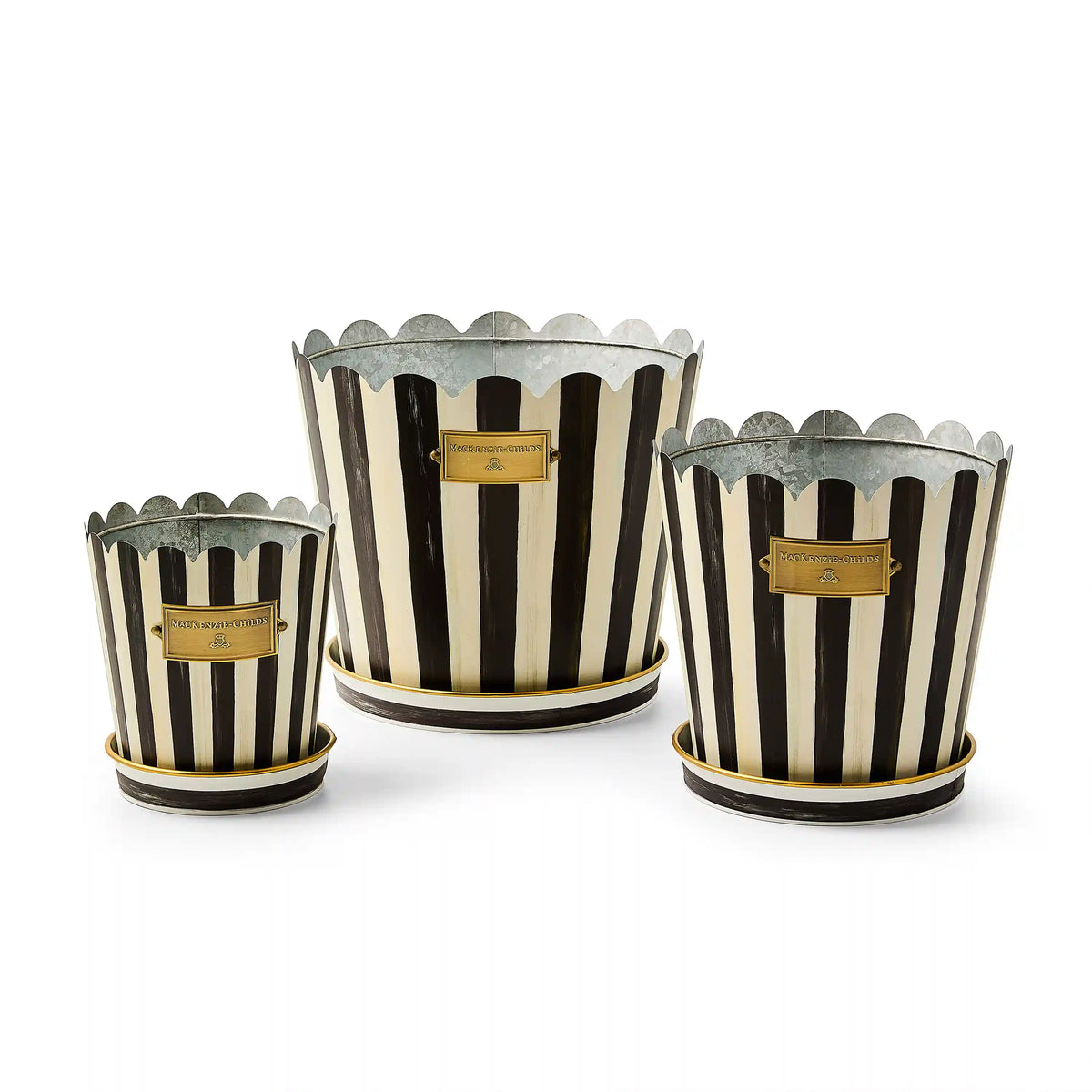 Violet Stripe Pots & Saucers, Set of 3