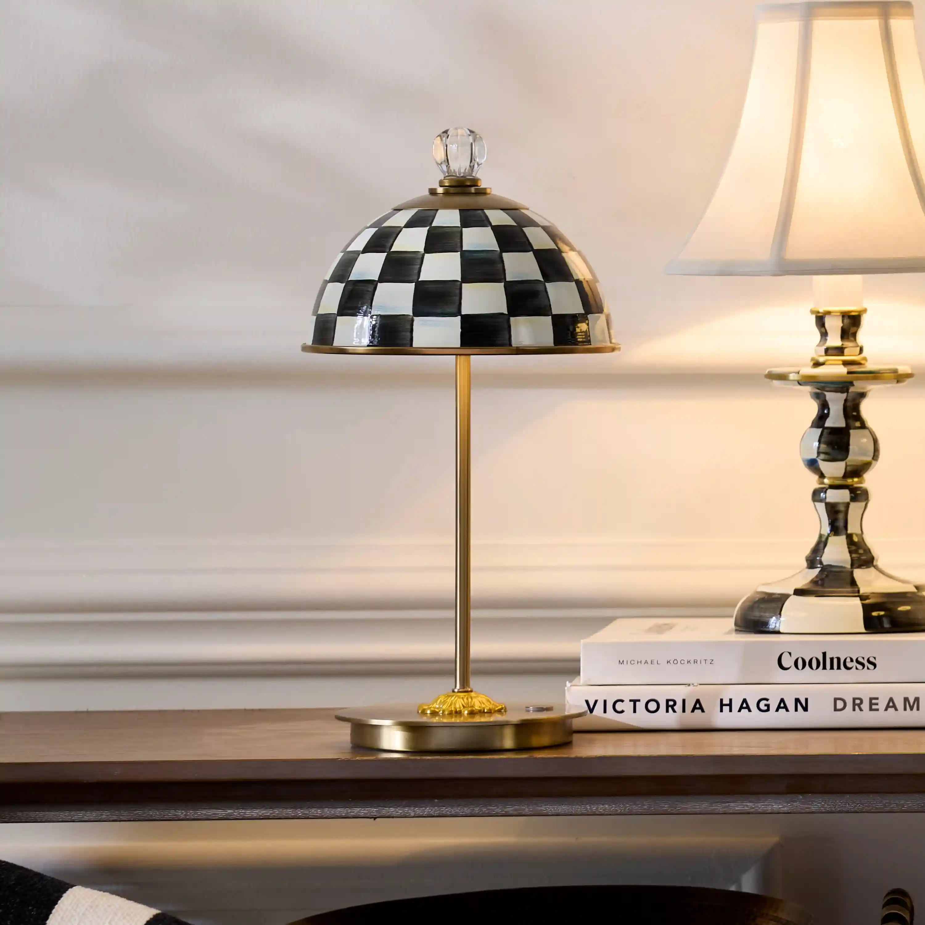 Courtly Check LED Rechargeable Dome Table Lamp