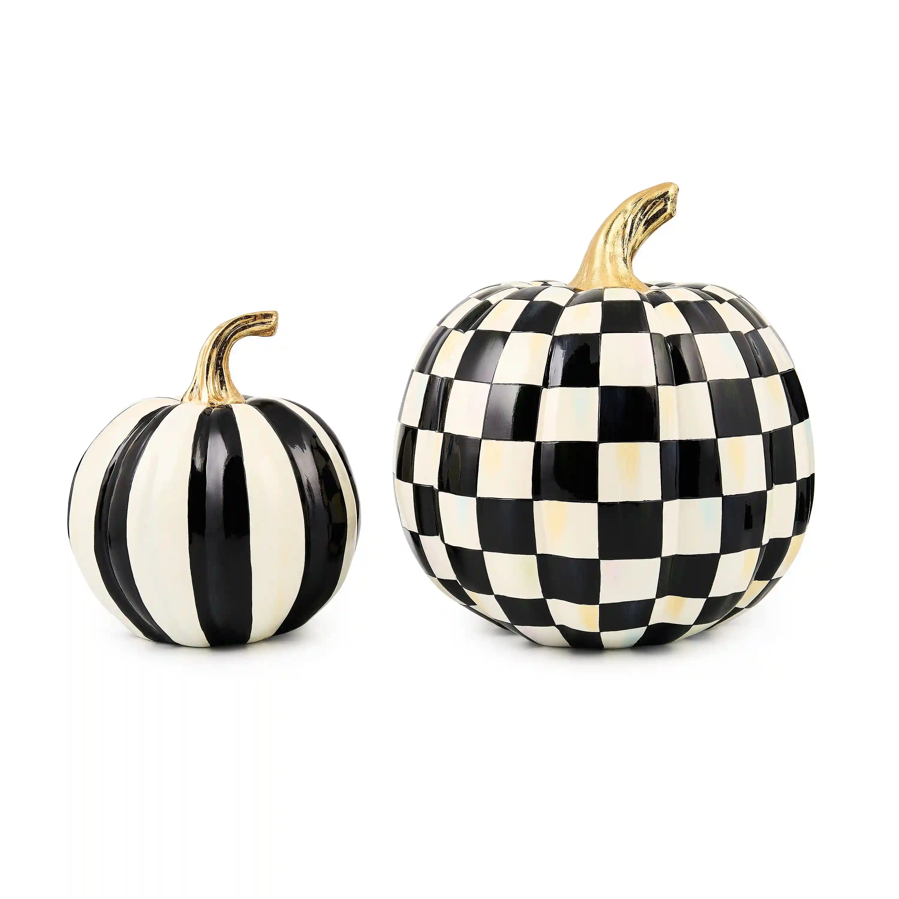 Classic Mocha Stripe Small & Check Medium Pumpkin Set