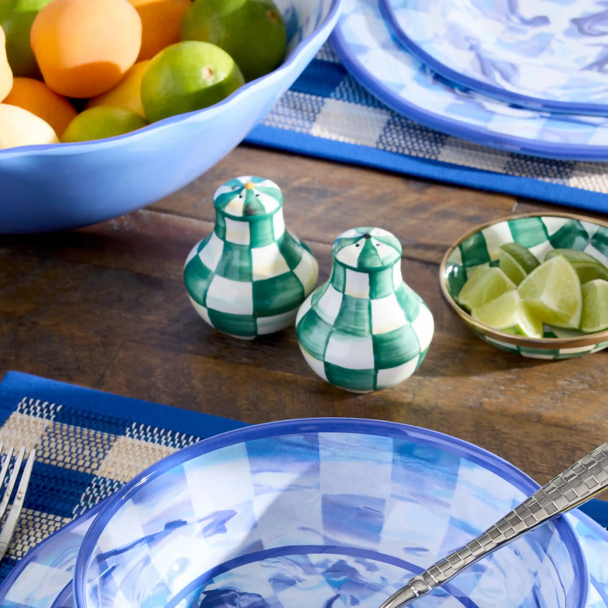 Sky Check Large Salt & Pepper Shakers