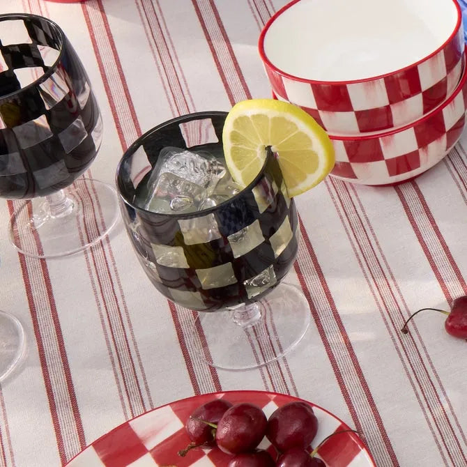 Black Check Acrylic Water Goblets, Set of 4