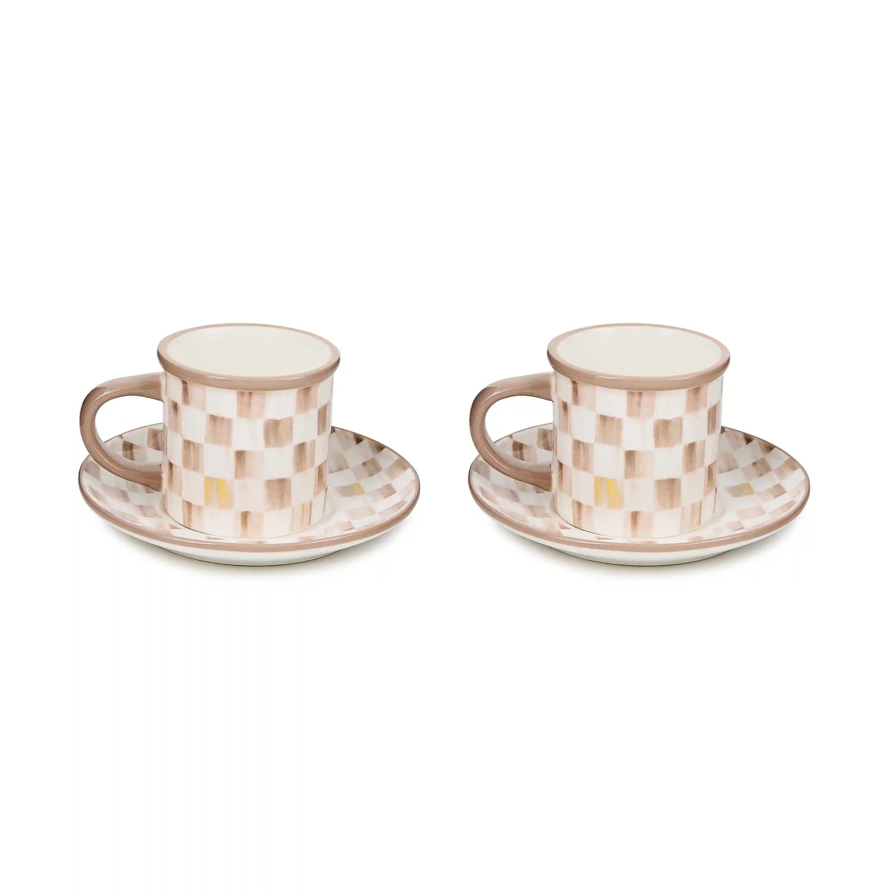 Sterling Check Espresso Cup & Saucer, Set of 2