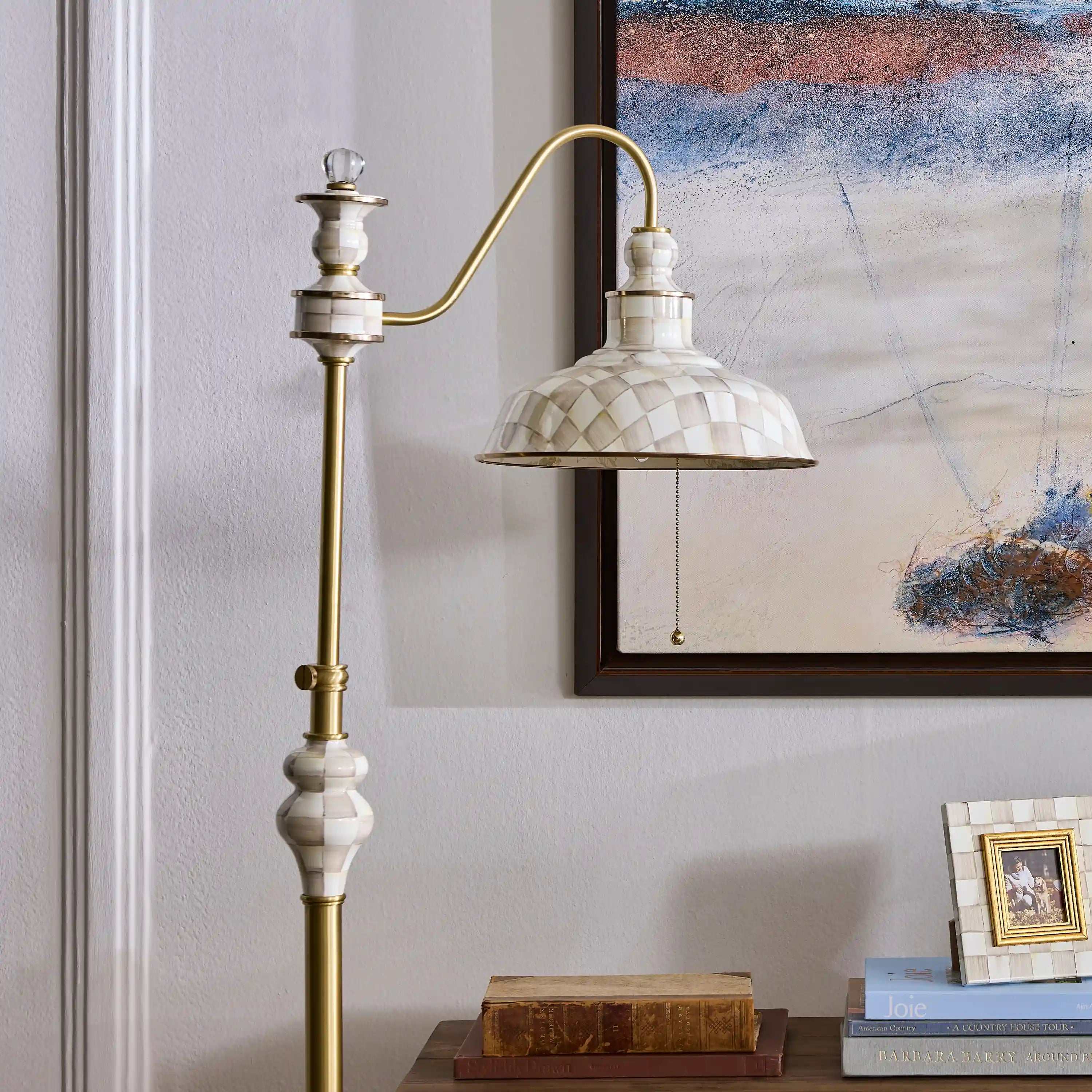 Mocha Check Farmhouse Floor Lamp