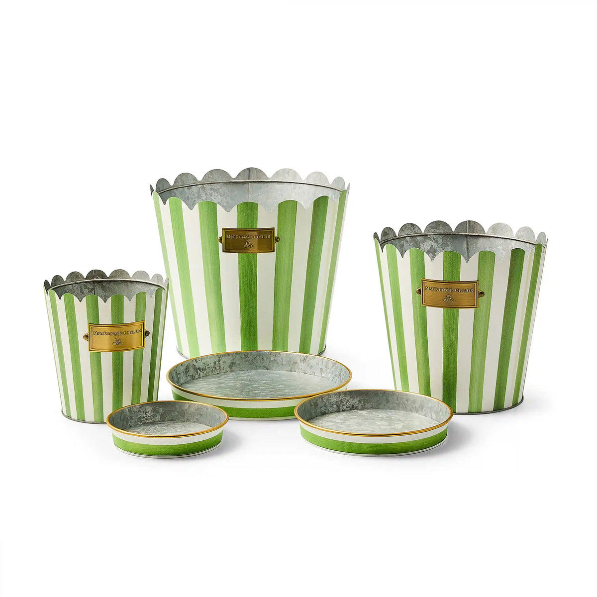 Violet Stripe Pots & Saucers, Set of 3