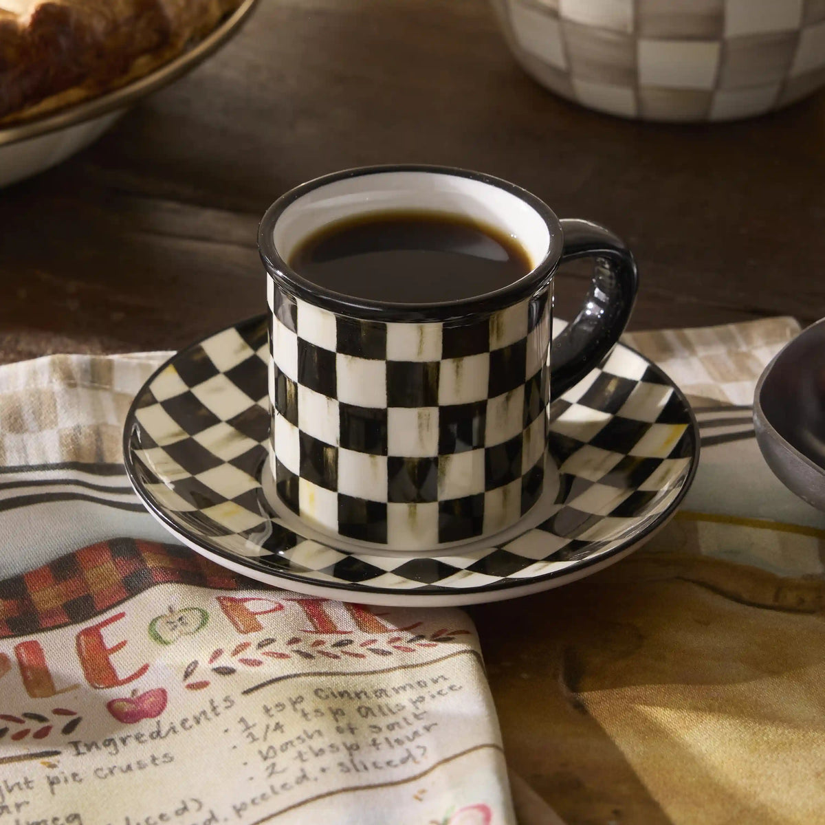 Mocha Check Espresso Cup & Saucer, Set of 2