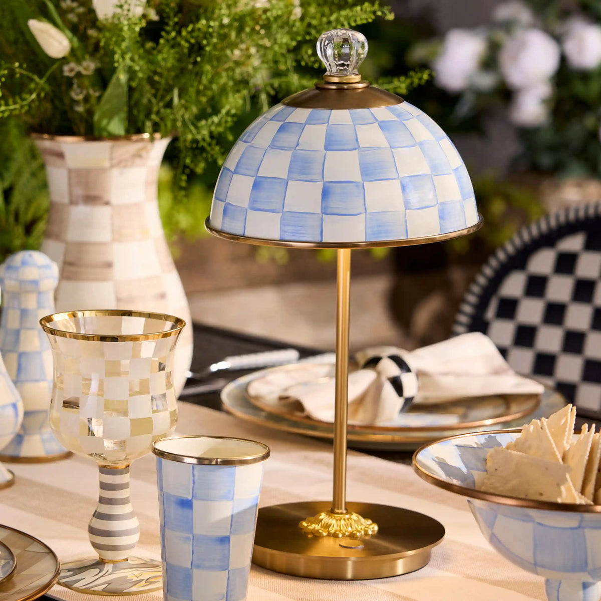 Courtly Check LED Rechargeable Dome Table Lamp