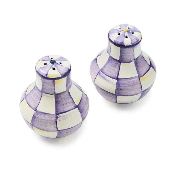 Violet Check Salt & Pepper Shakers