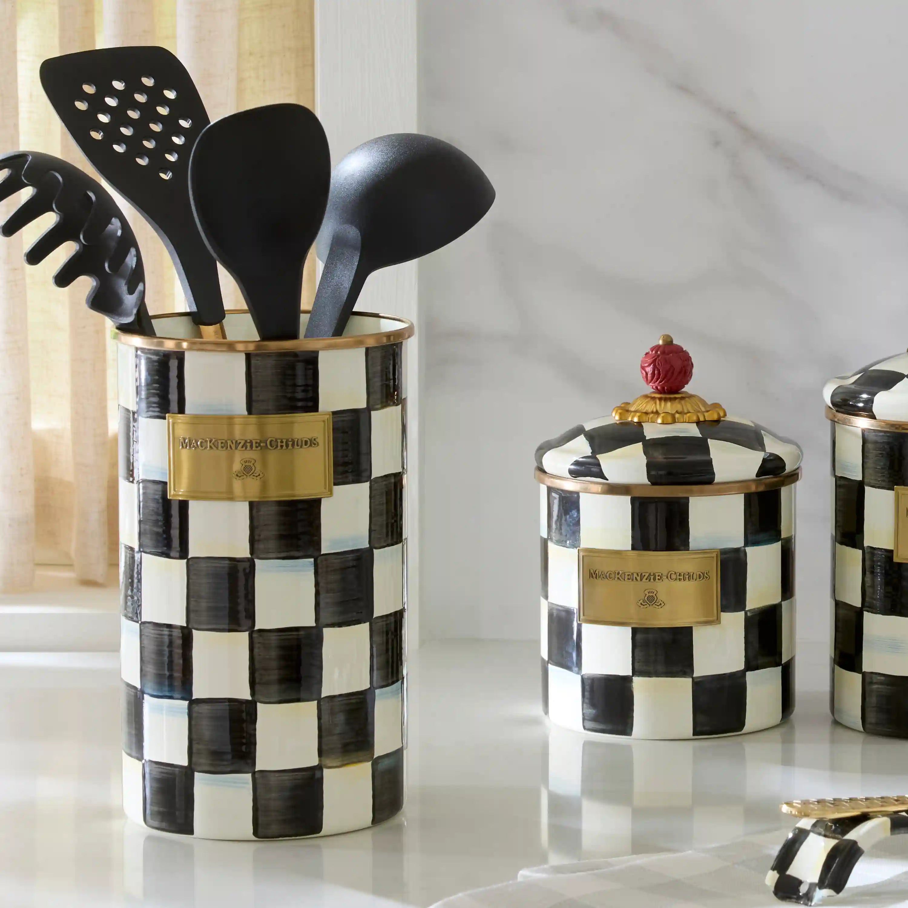 Emerald Check Utensil Holder