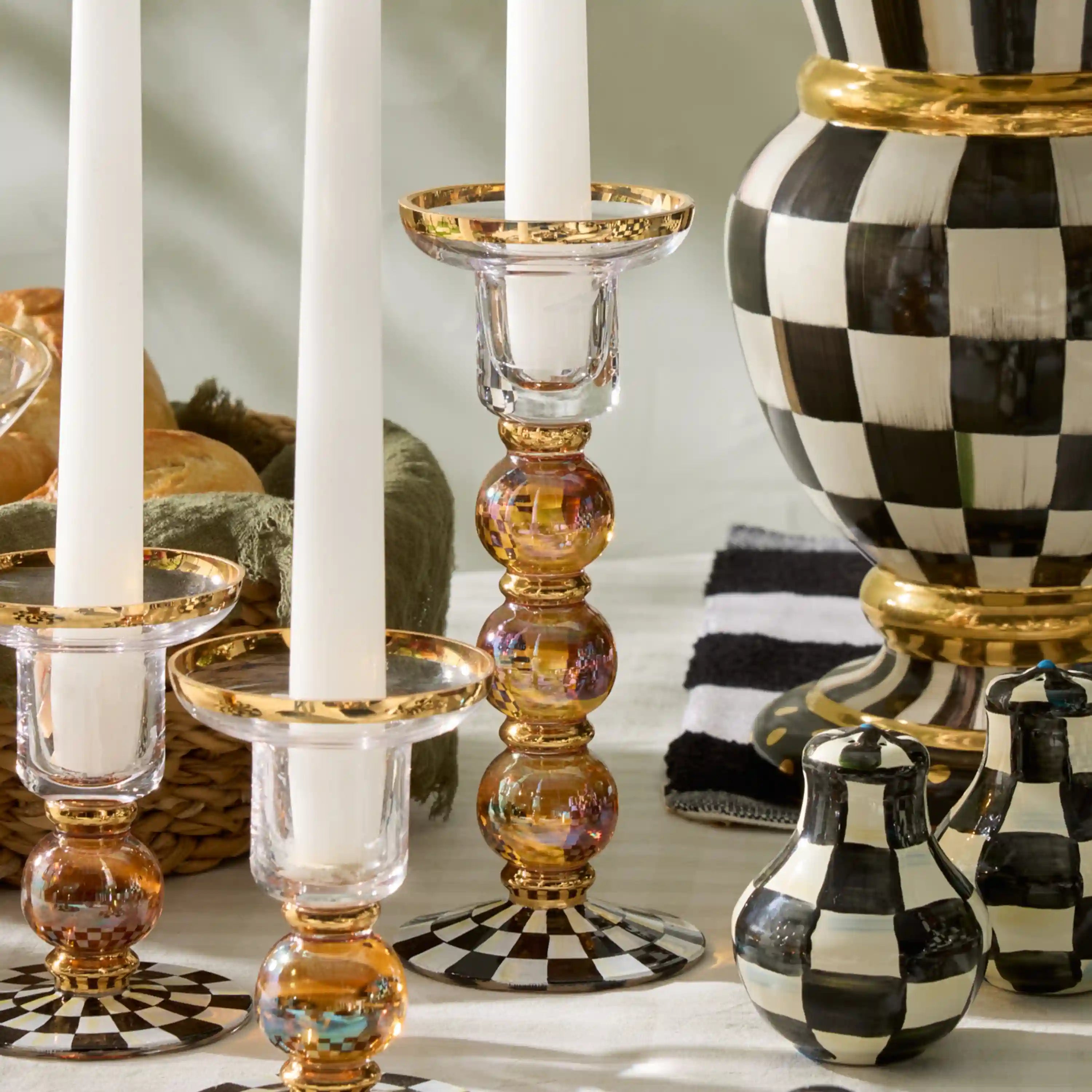 Courtly Check Large Glass Candlestick