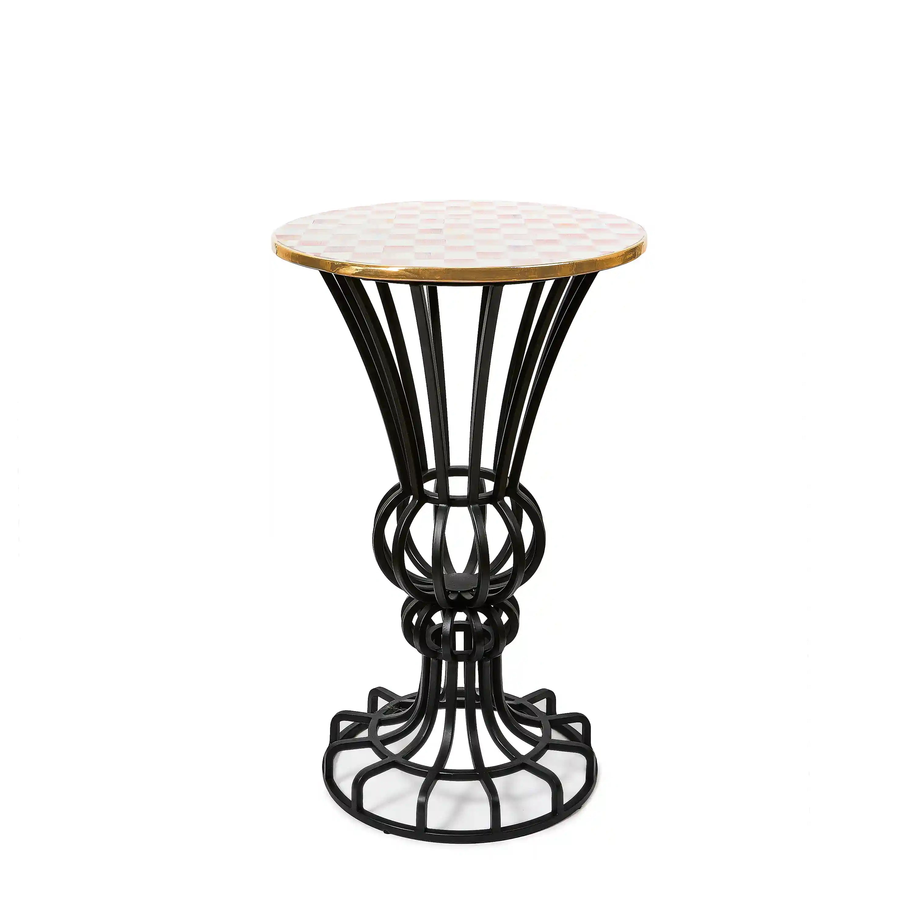 Mocha Check Pedestal Accent Table