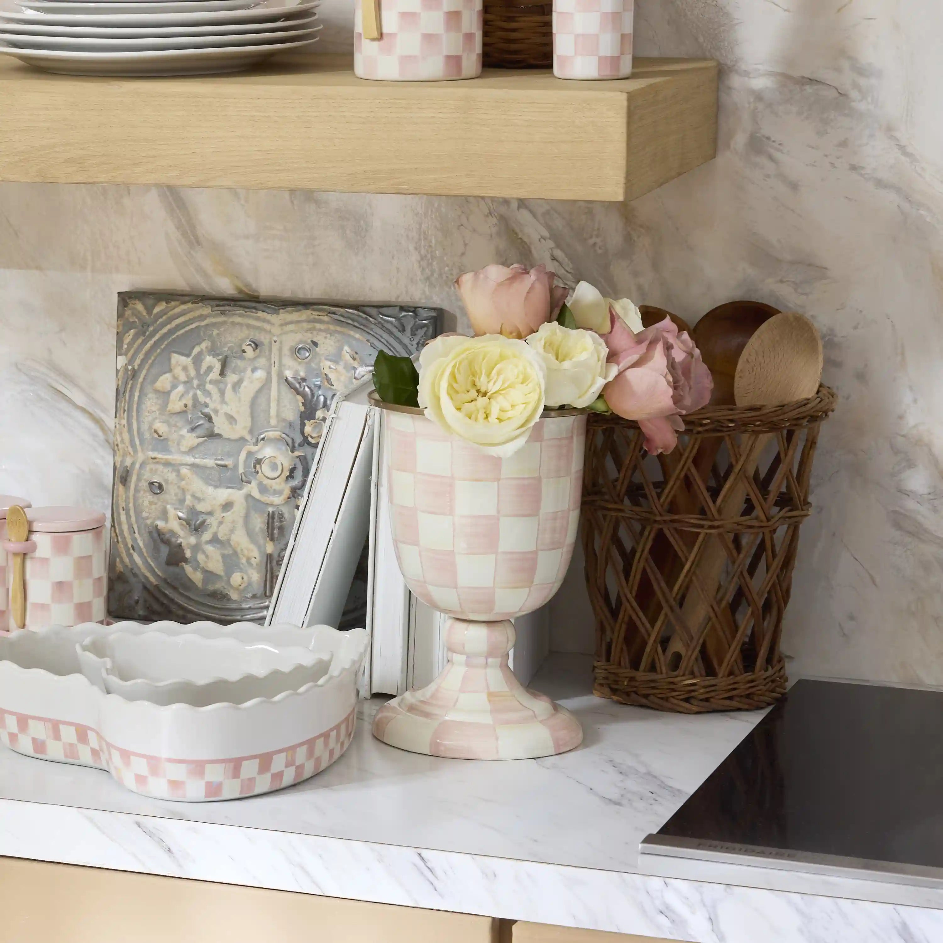 Mocha Check Pedestal Vase