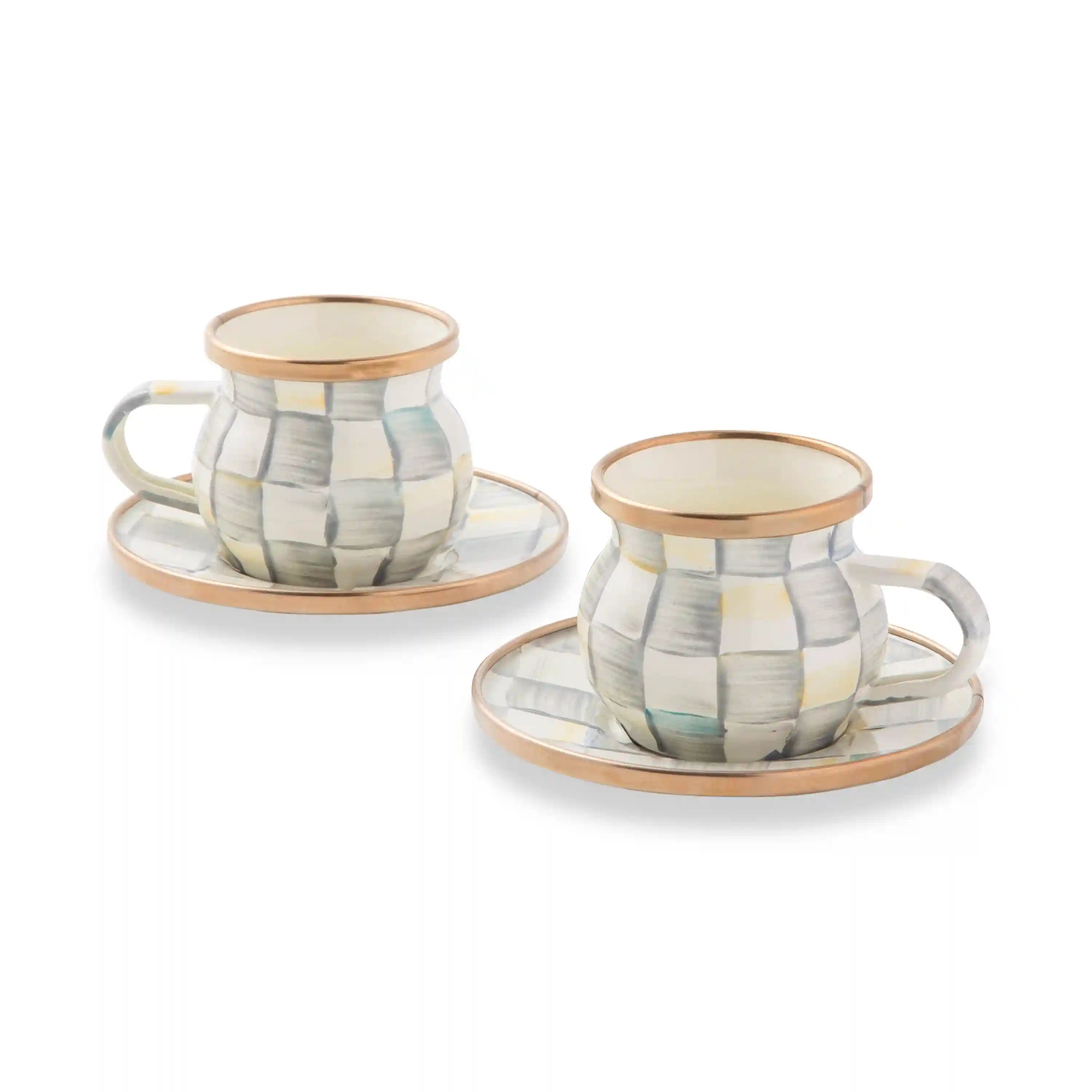 Emerald Check Espresso Cup & Saucer Set