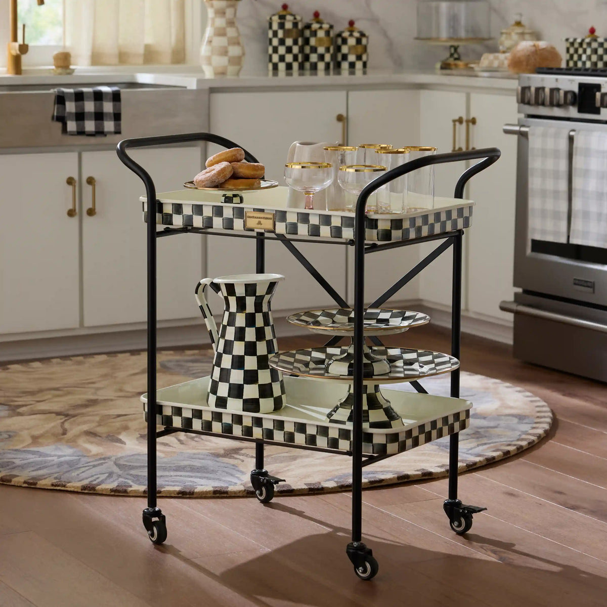 Violet Check 2-Tier Kitchen Cart