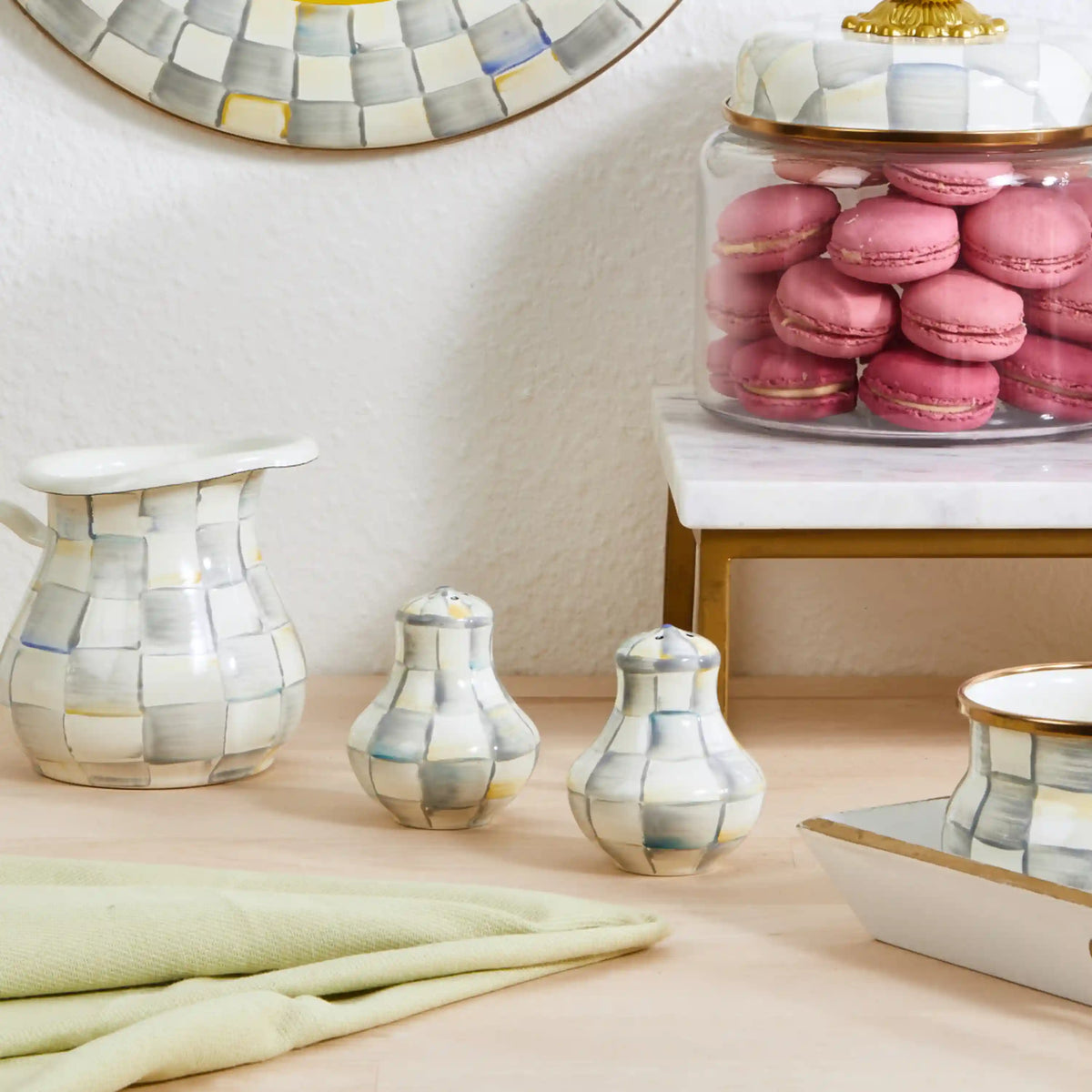 Violet Check Salt & Pepper Shakers