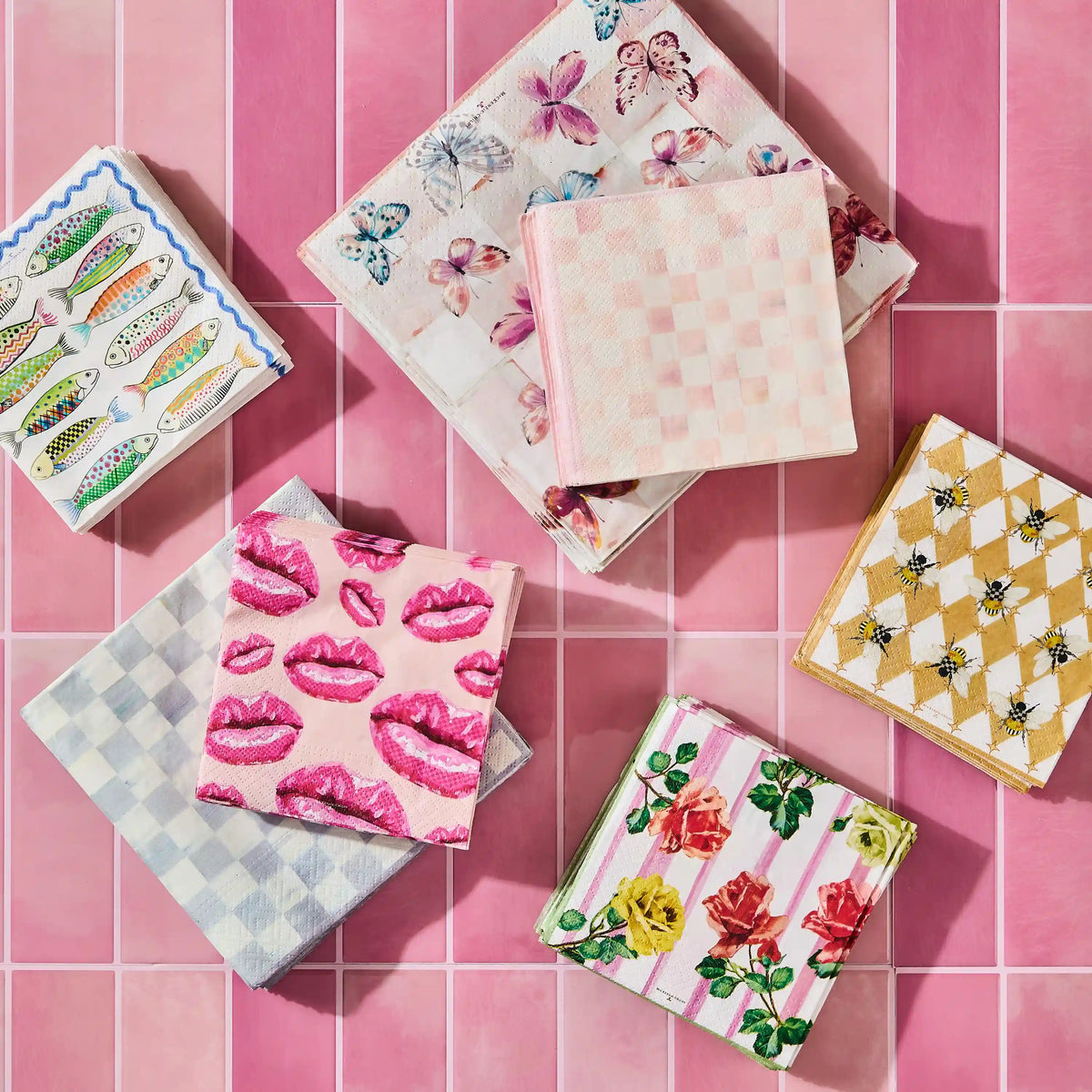 Rosy Check Cocktail Paper Napkins