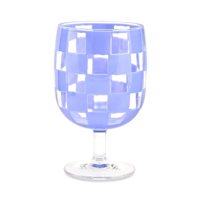 Blue Check Acrylic Water Goblets, Set of 4