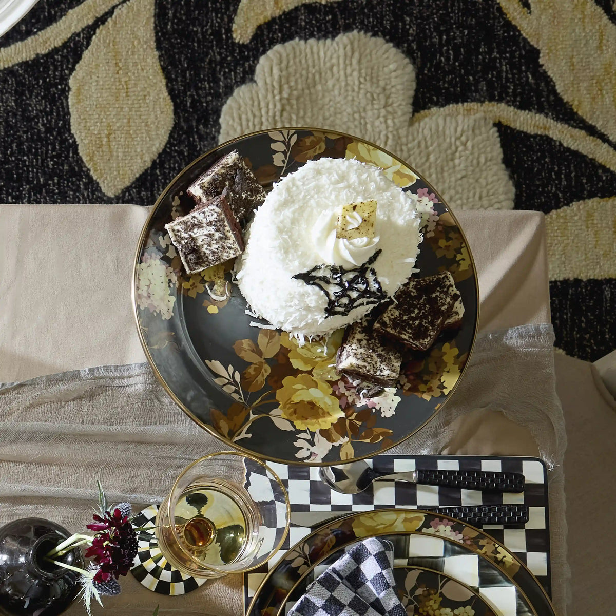 Wild Rose Brown Small Pedestal Platter