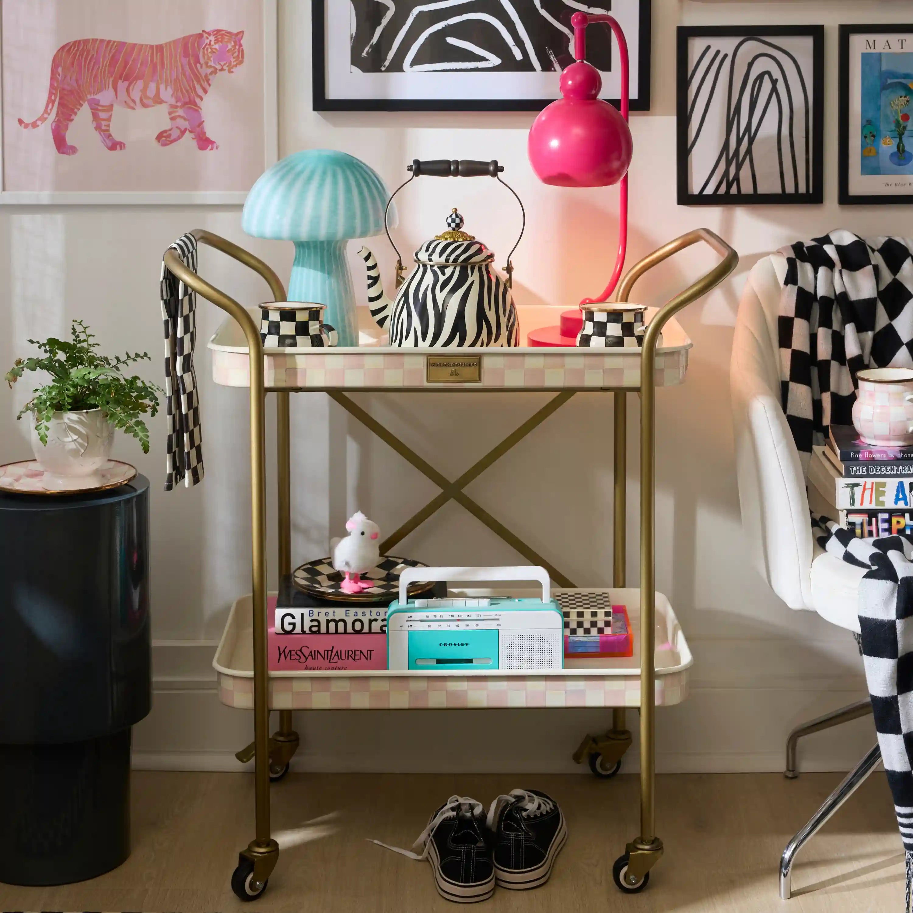 Violet Check 2-Tier Kitchen Cart