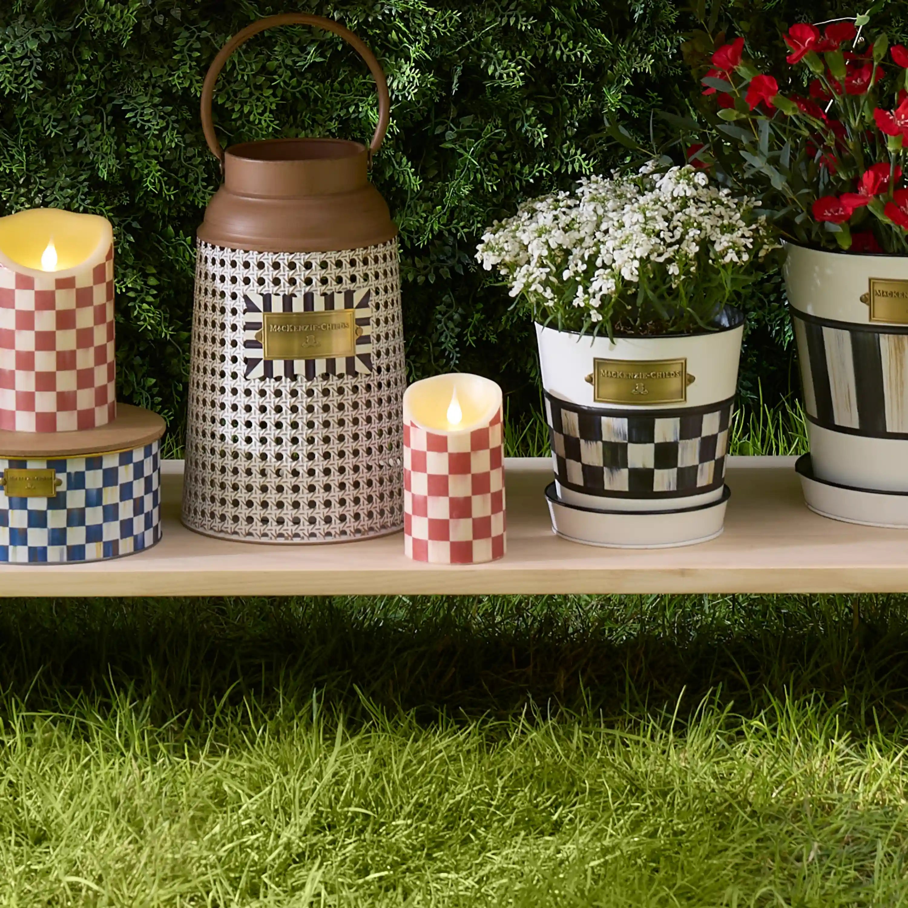 Emerald Check Flameless 5" Pillar Candle