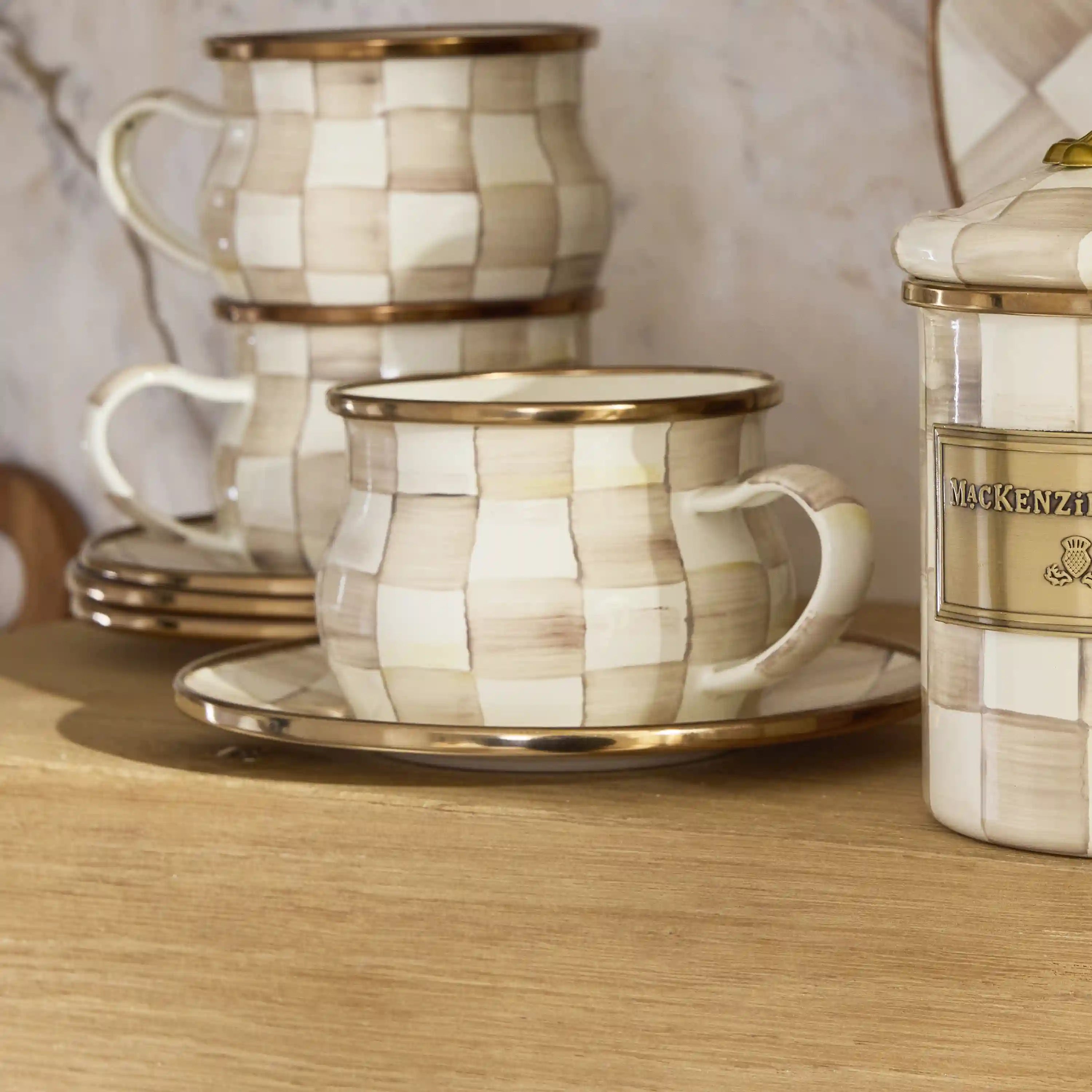 Mocha Check Teacup