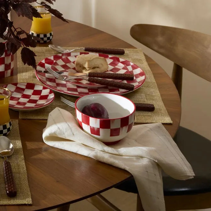 Cherry Check Breakfast Bowls, Set of 4