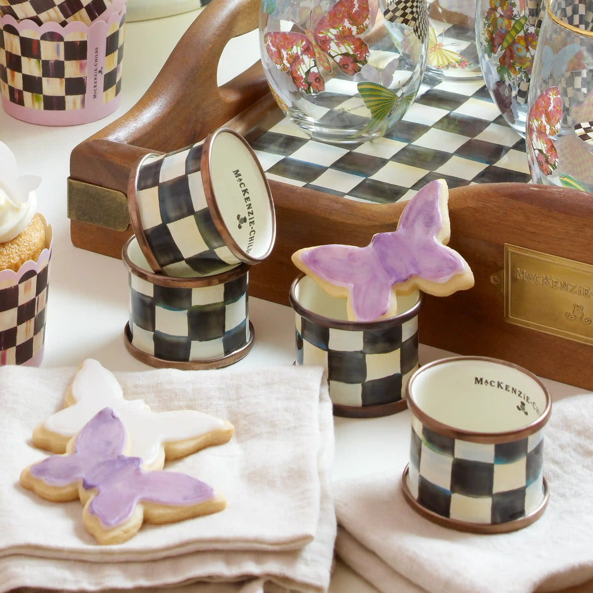 Mocha Check Napkin Rings, Set of 4
