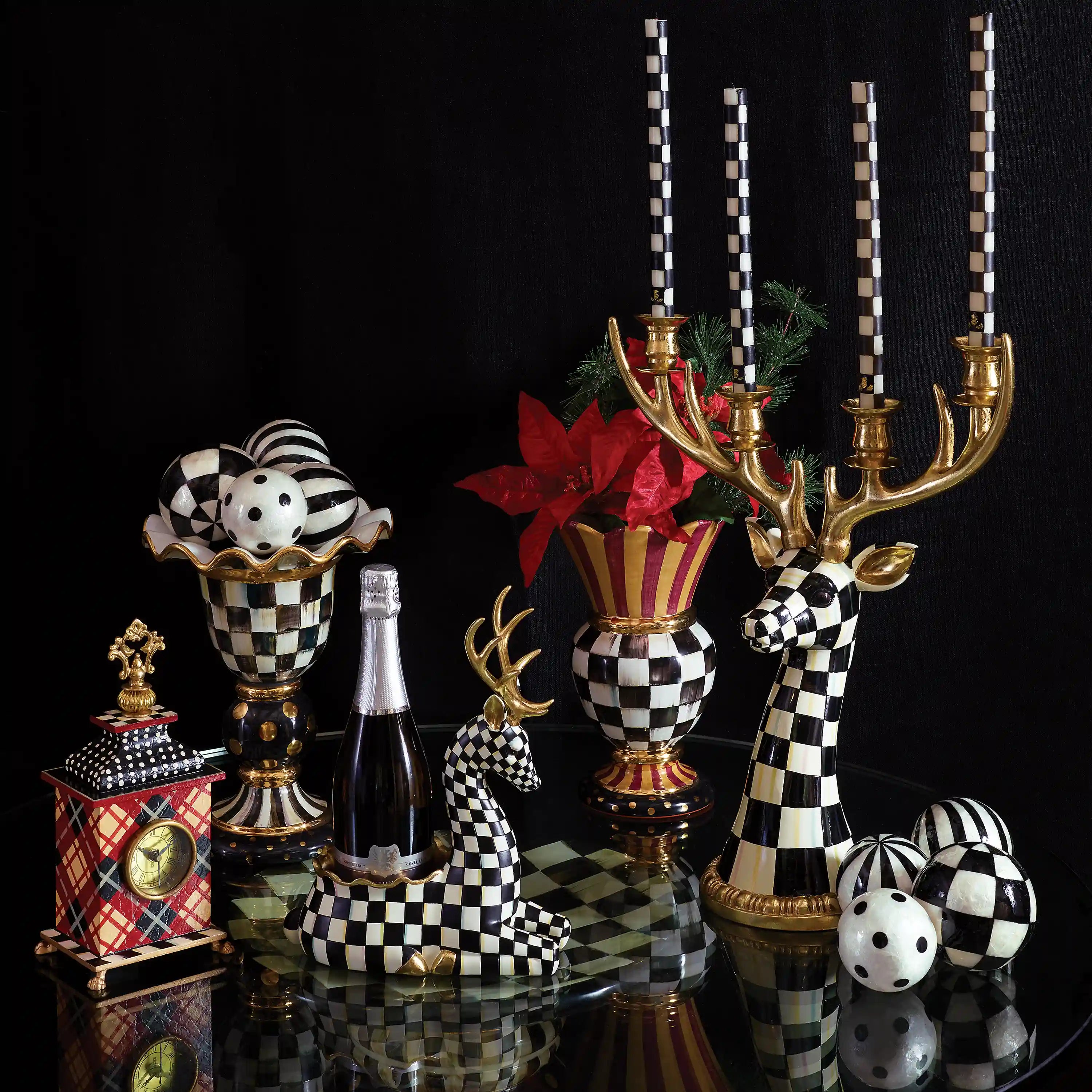 Mocha Check Dinner Candles, Set of 2