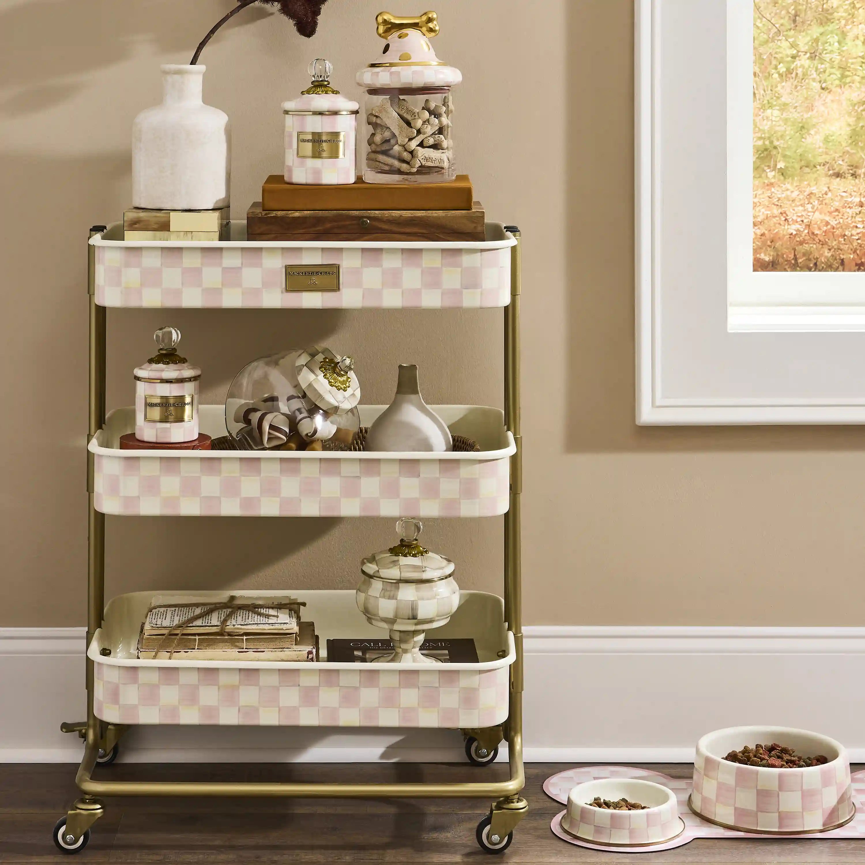 Mocha Check 3-Tier Kitchen Cart