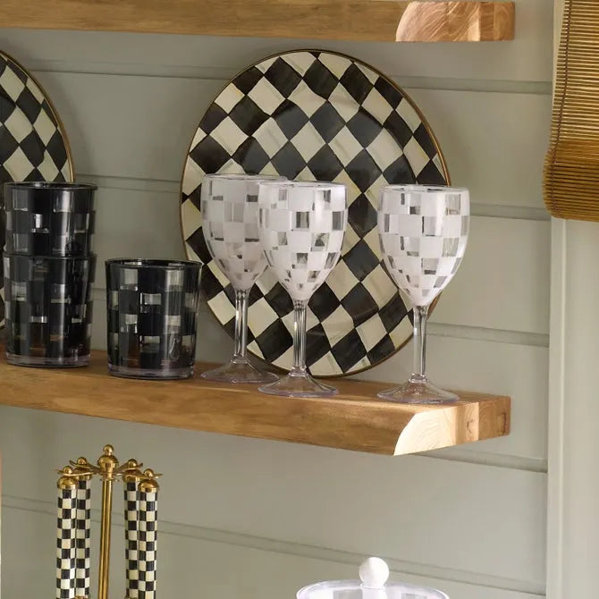White Check Acrylic Wine Goblets, Set of 4