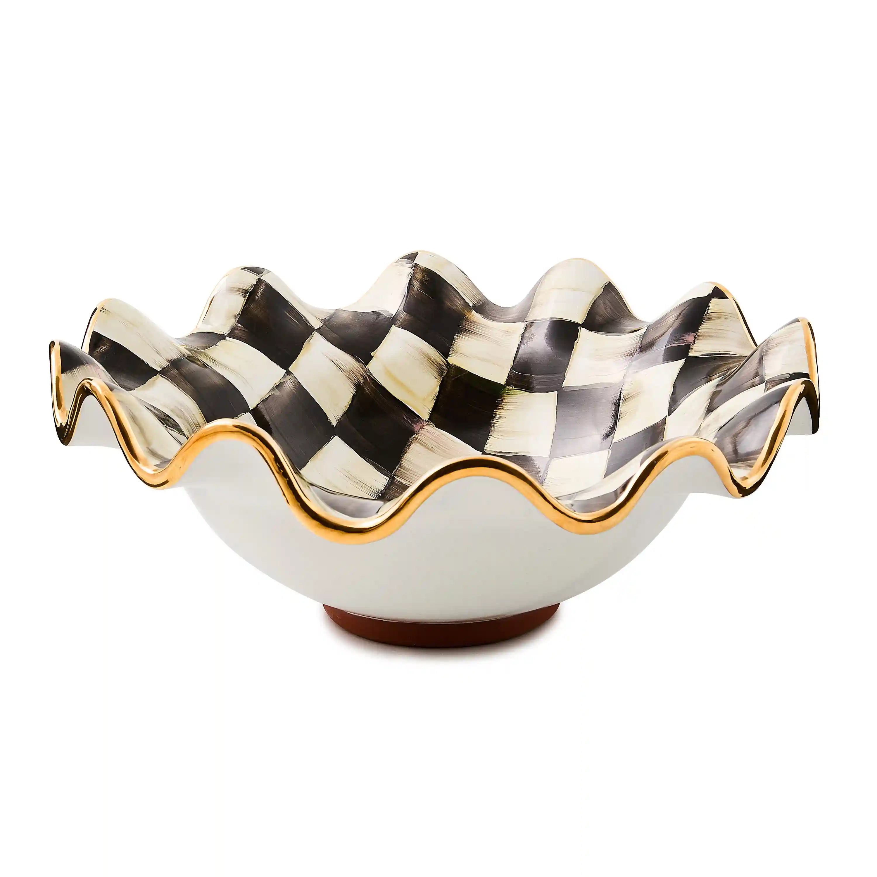 Rosy Check Medium Ceramic Fluted Serving Bowl