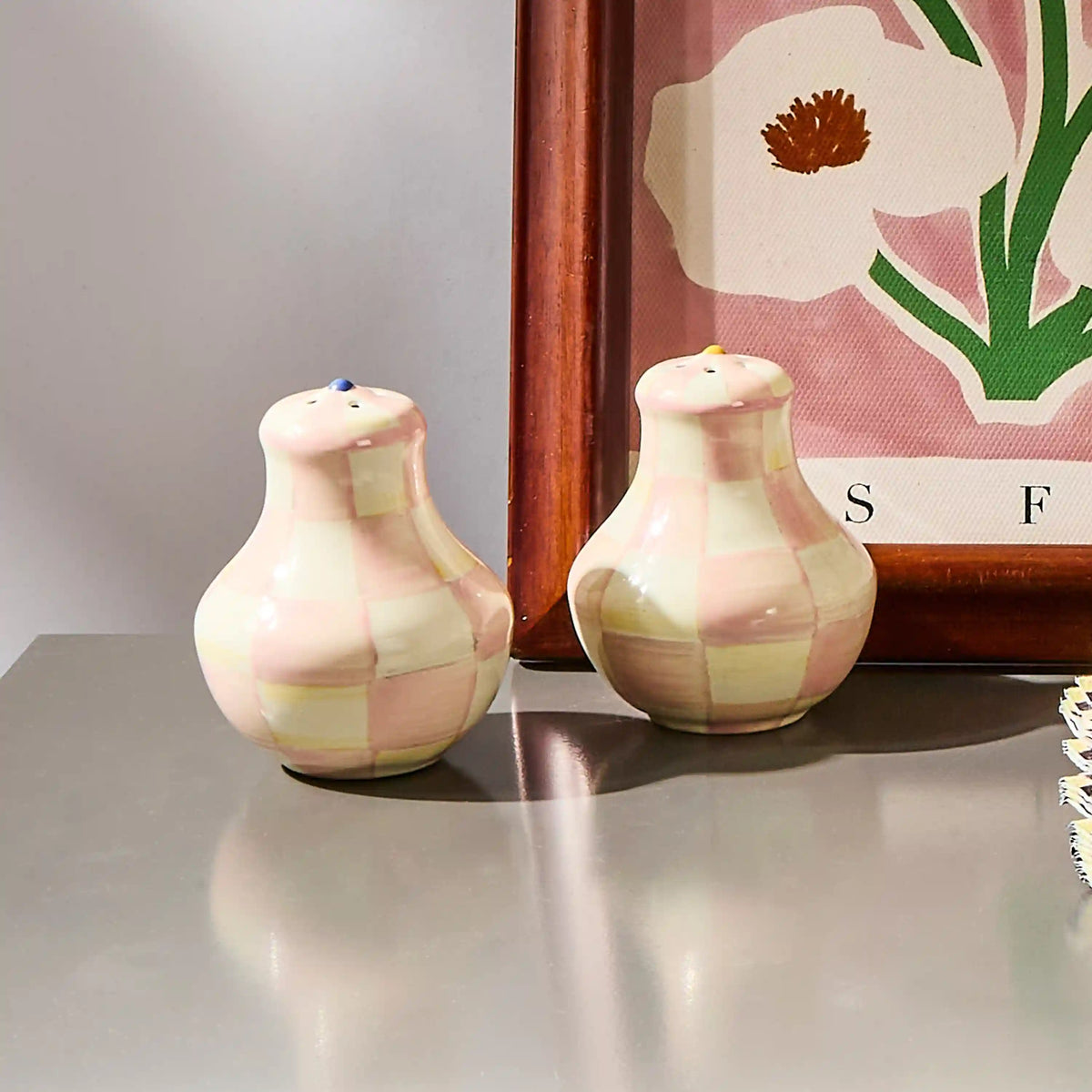Emerald Check Salt & Pepper Shakers