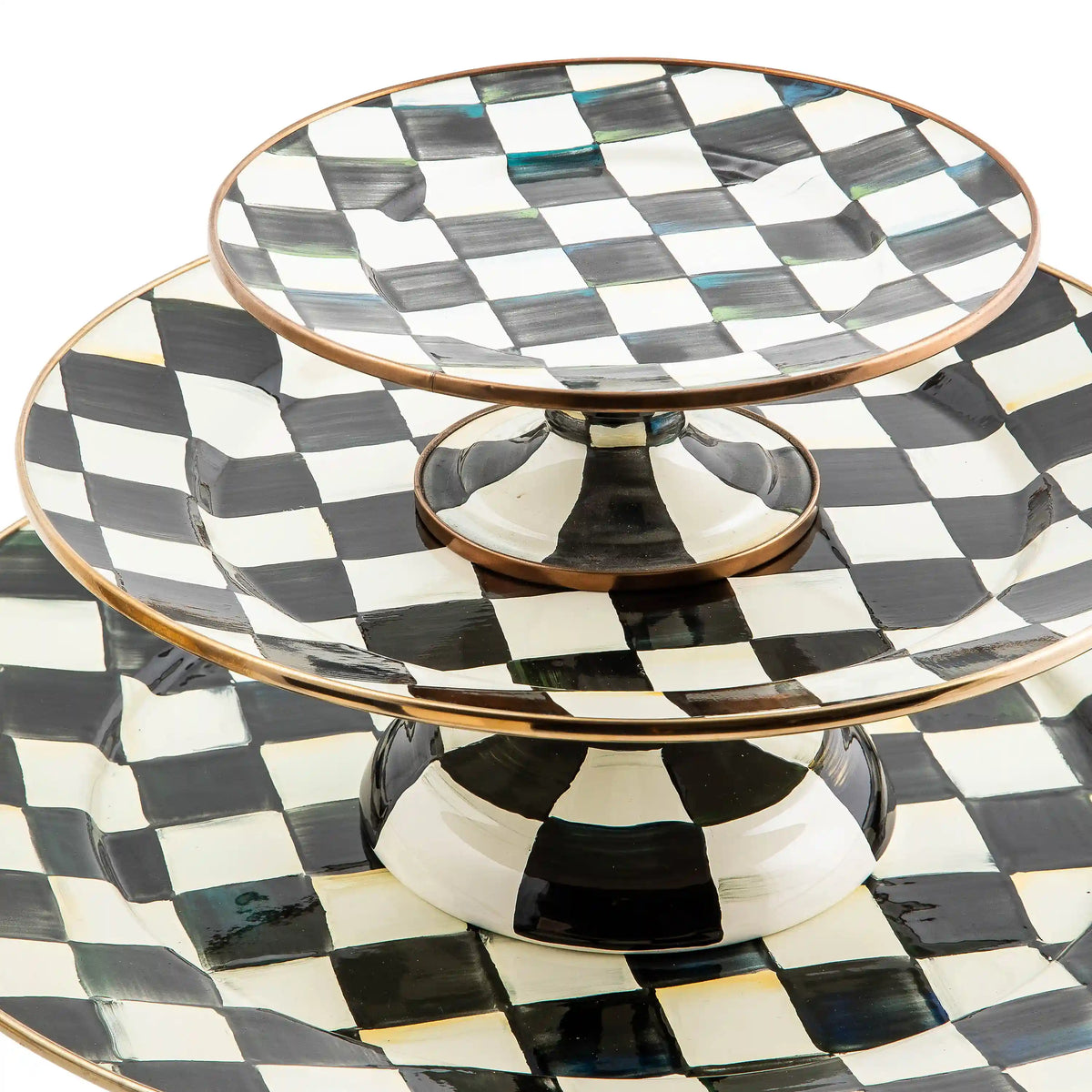 Mocha Check Mini Pedestal Platter
