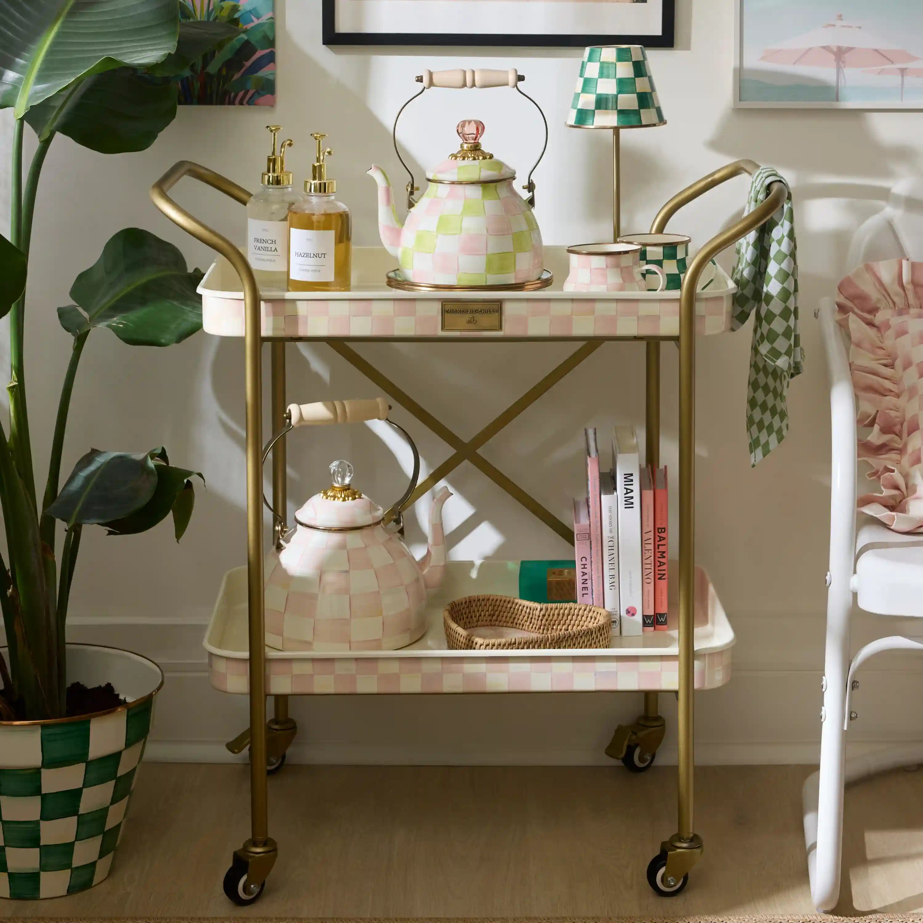 Violet Check 2-Tier Kitchen Cart