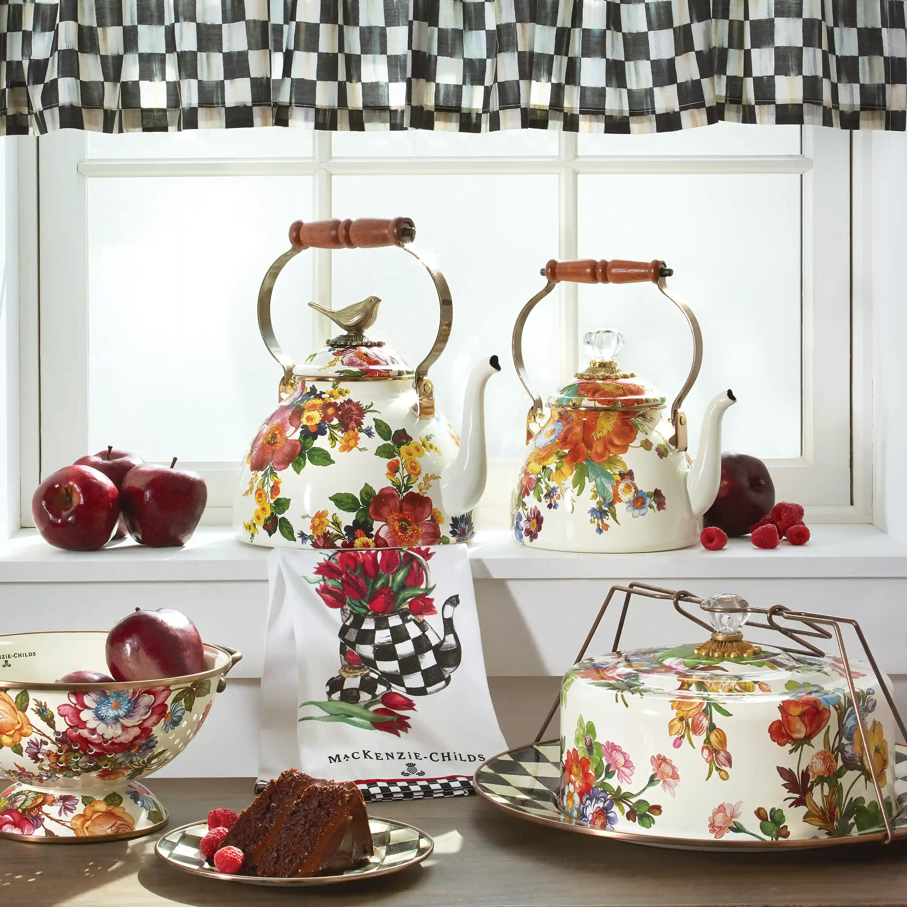 Wild Rose White 2 Quart Tea Kettle