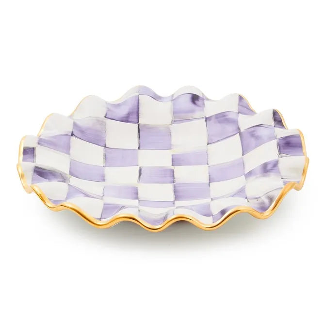 Violet Check Ceramic Fluted Dessert Plate
