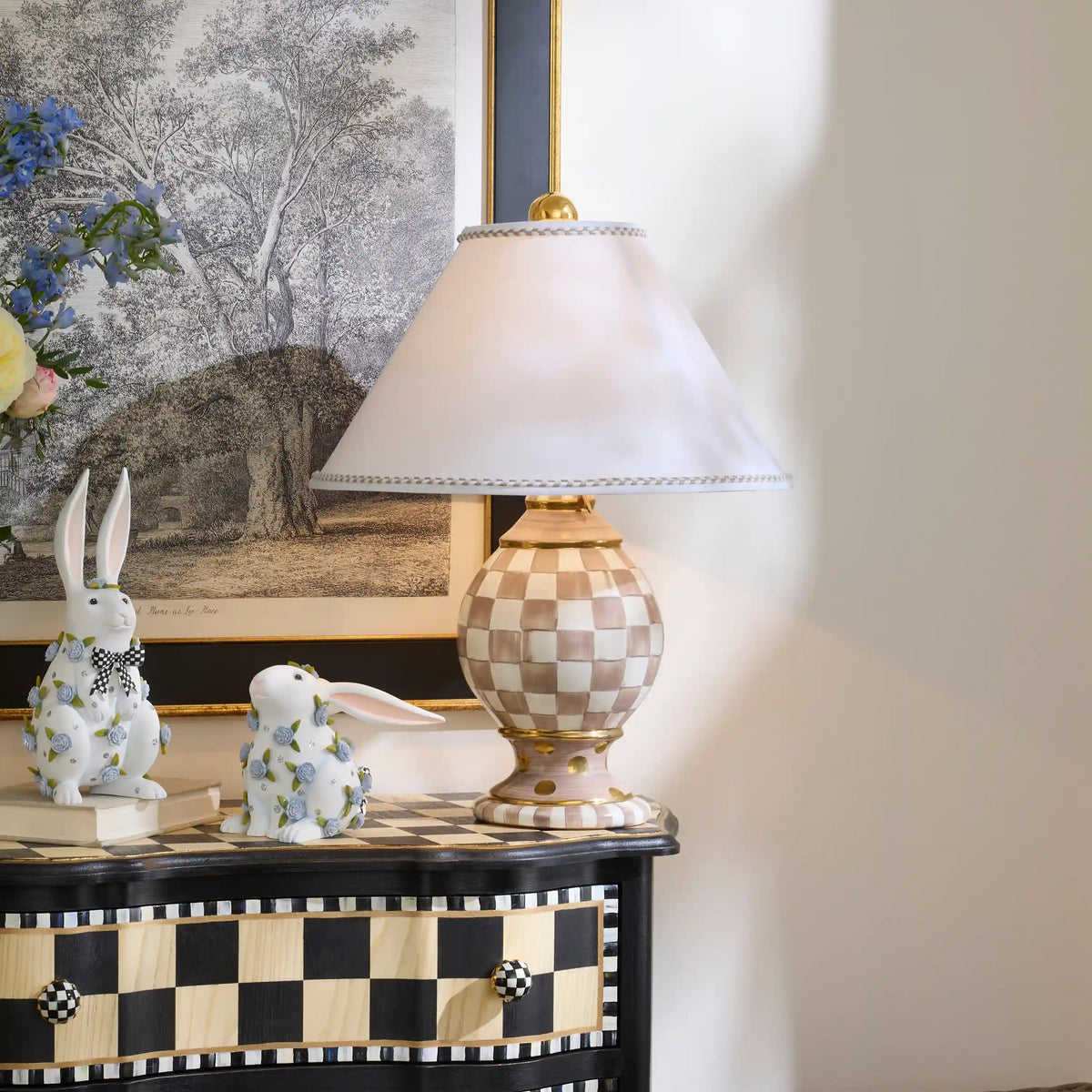 Mocha Check Ceramic Globe Lamp