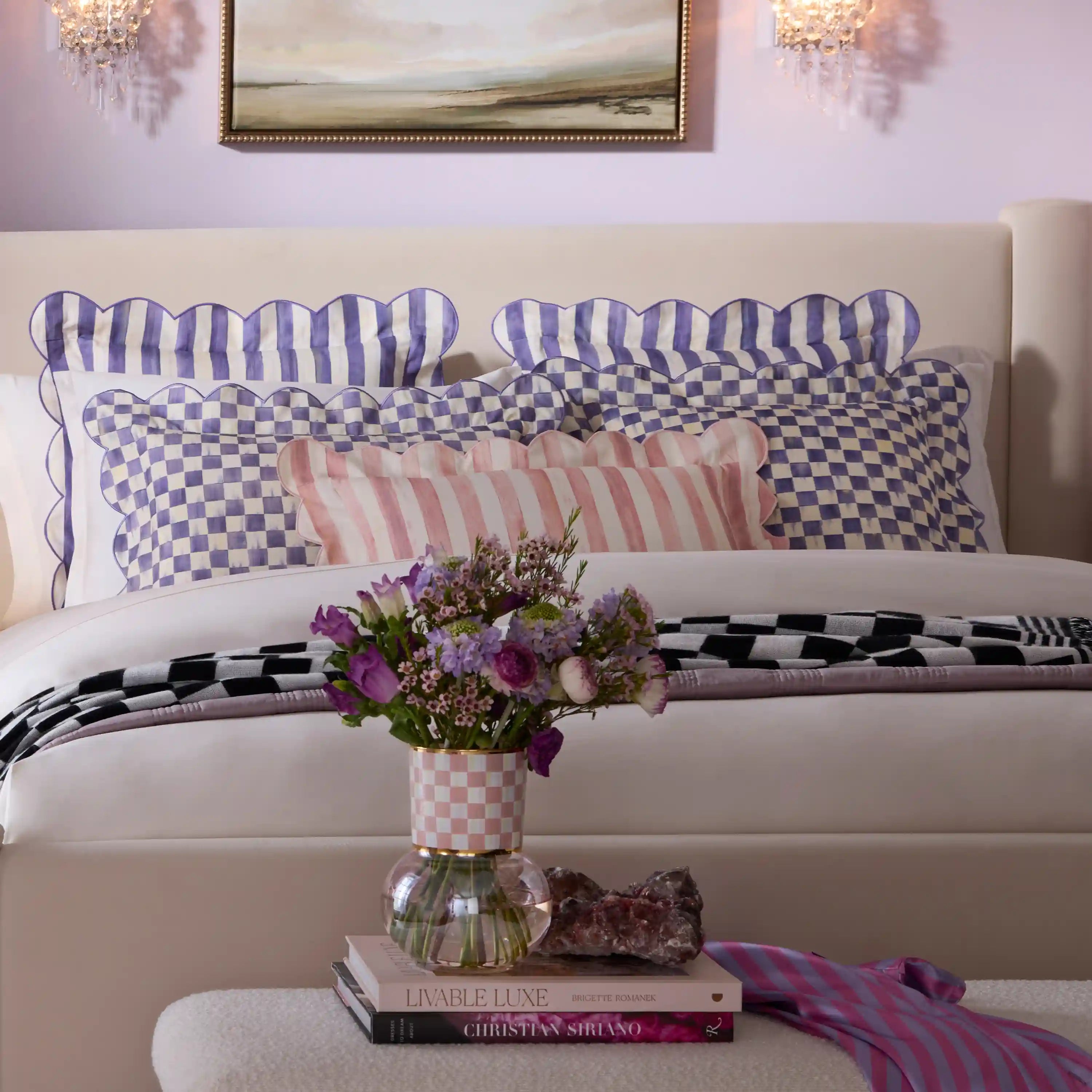 Courtly Check Reversible Scalloped Throw Pillow