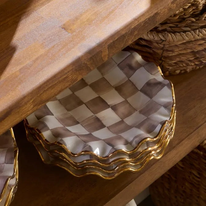Mocha Check Ceramic Fluted Dessert Plate