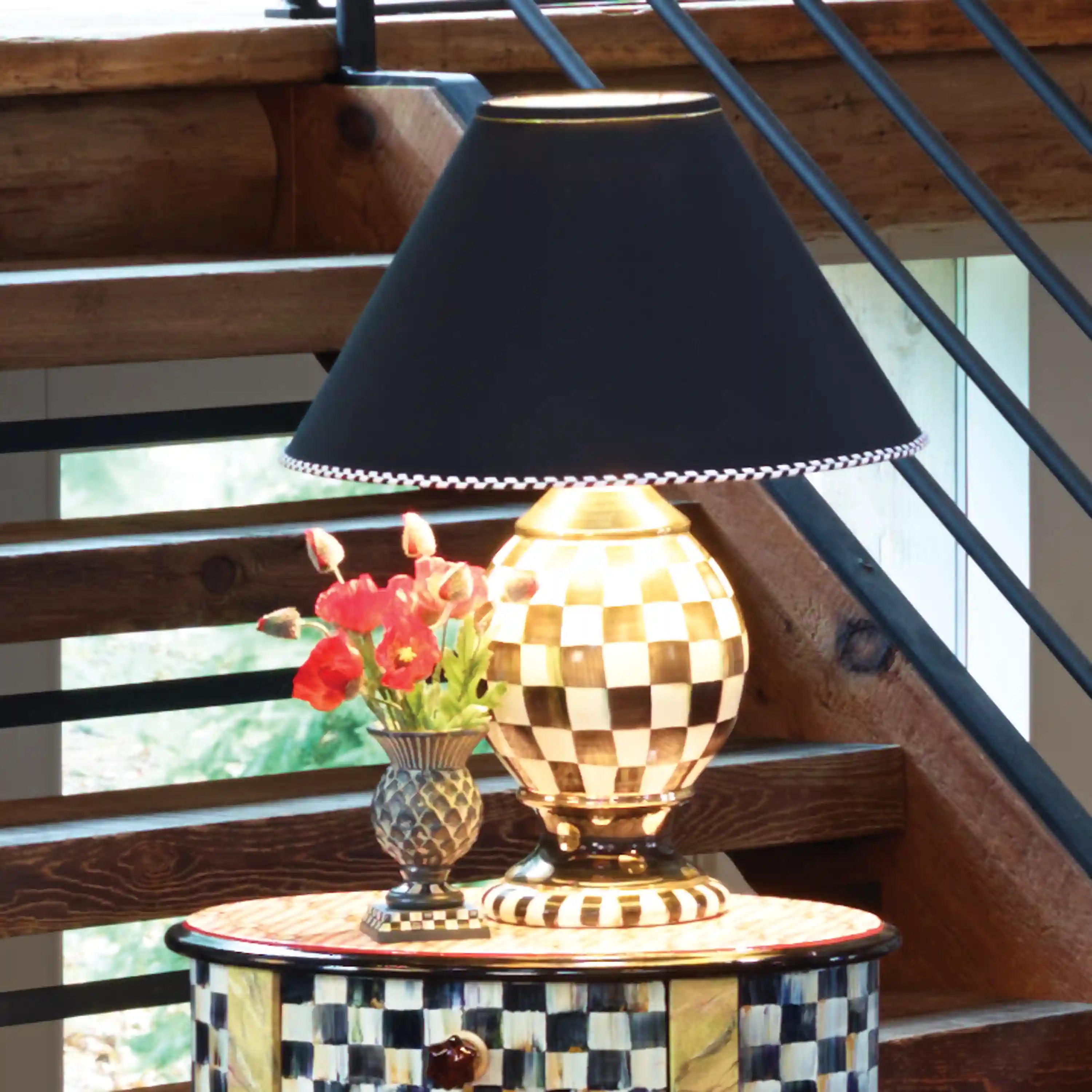 Mocha Check Ceramic Globe Lamp
