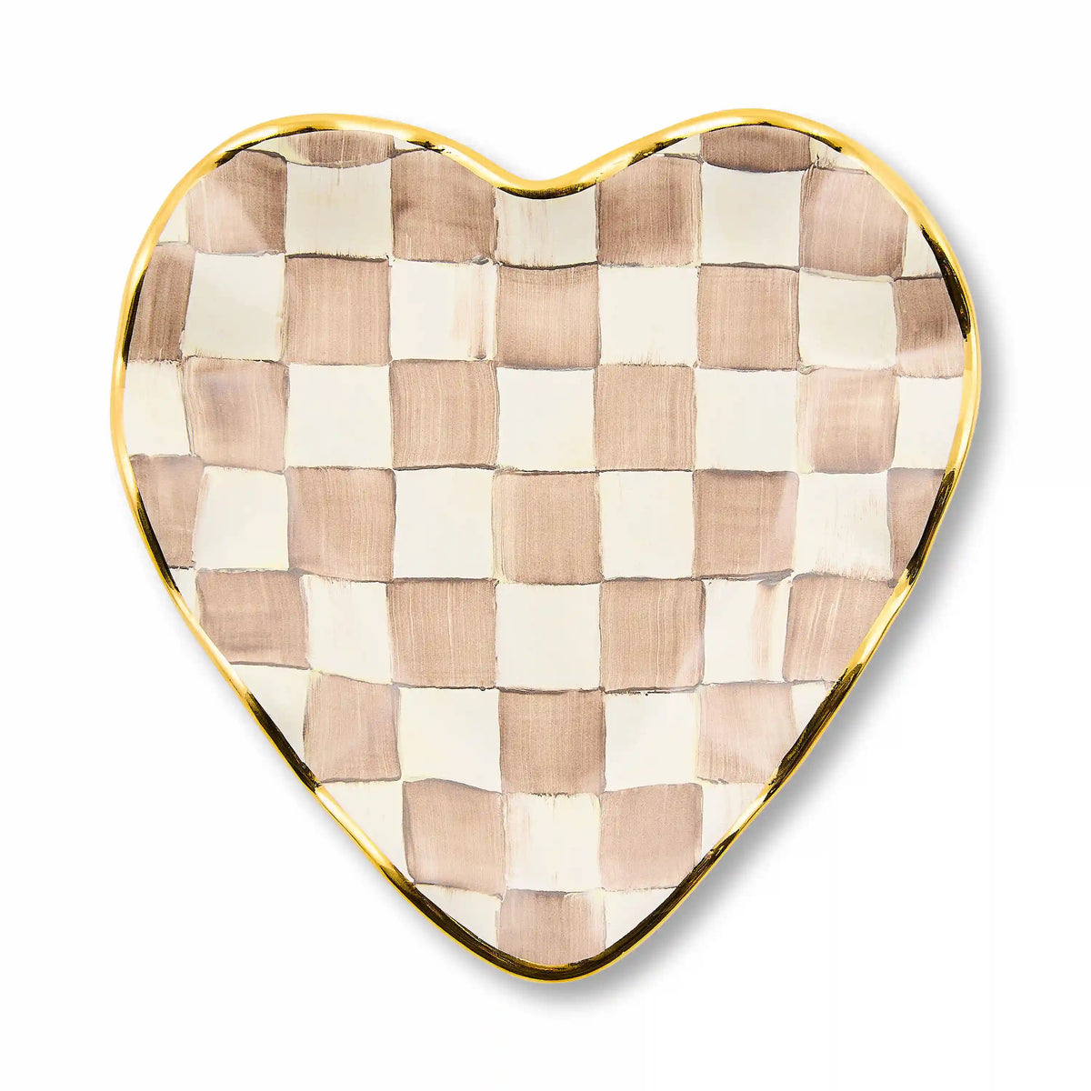 Mocha Check Ceramic Heart Plate