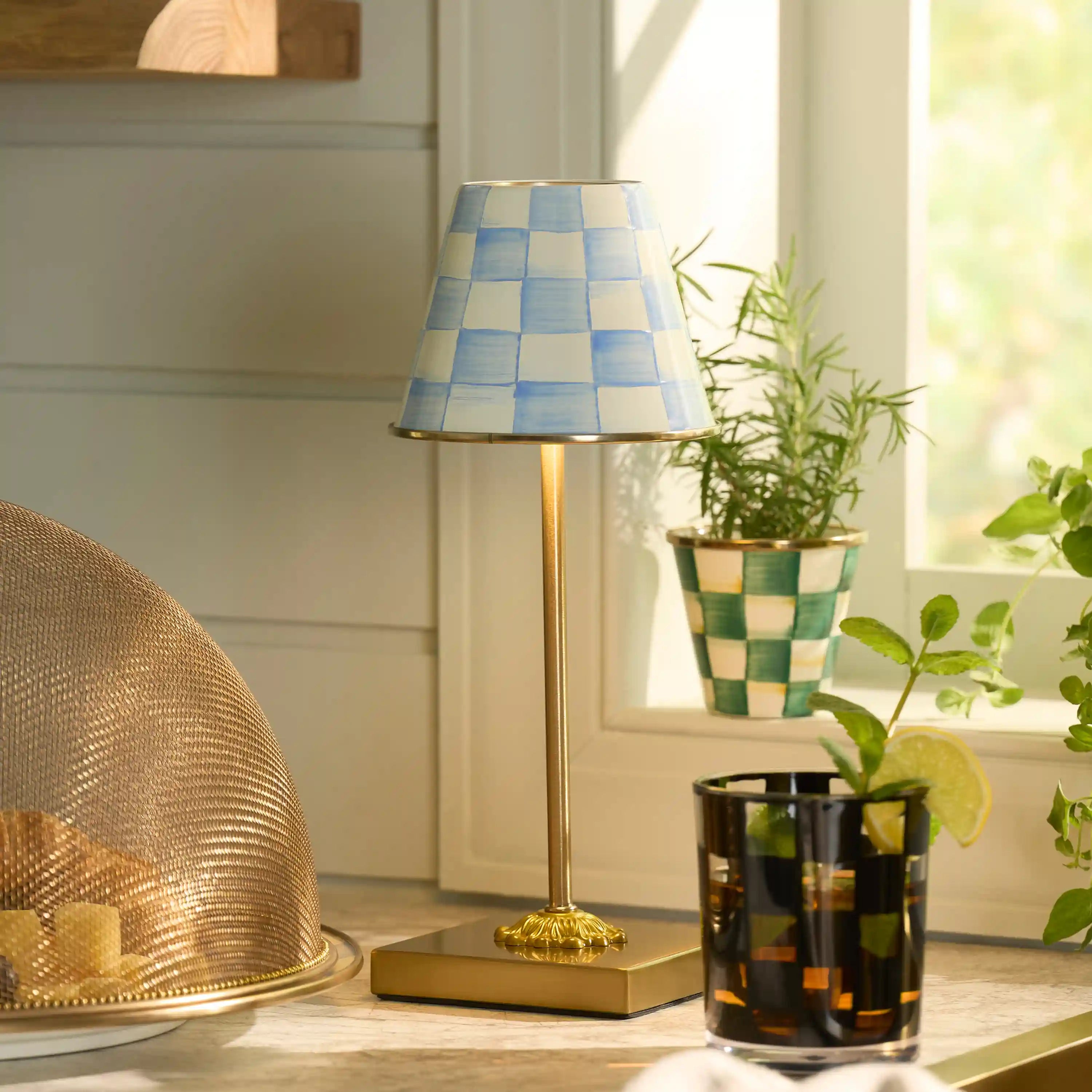 Violet Check LED Rechargeable Cafe Table Lamp