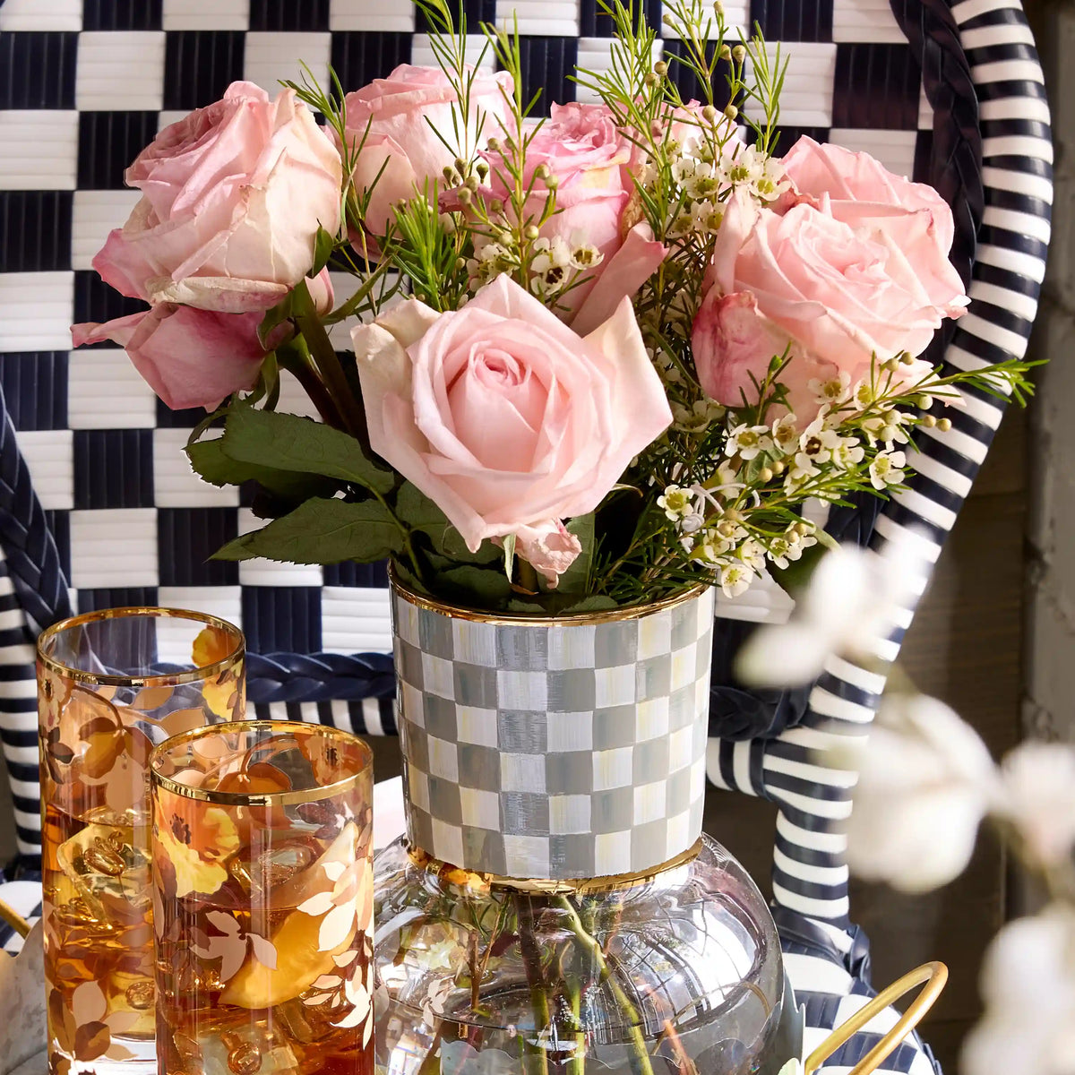 Rosy Check Glass Vase