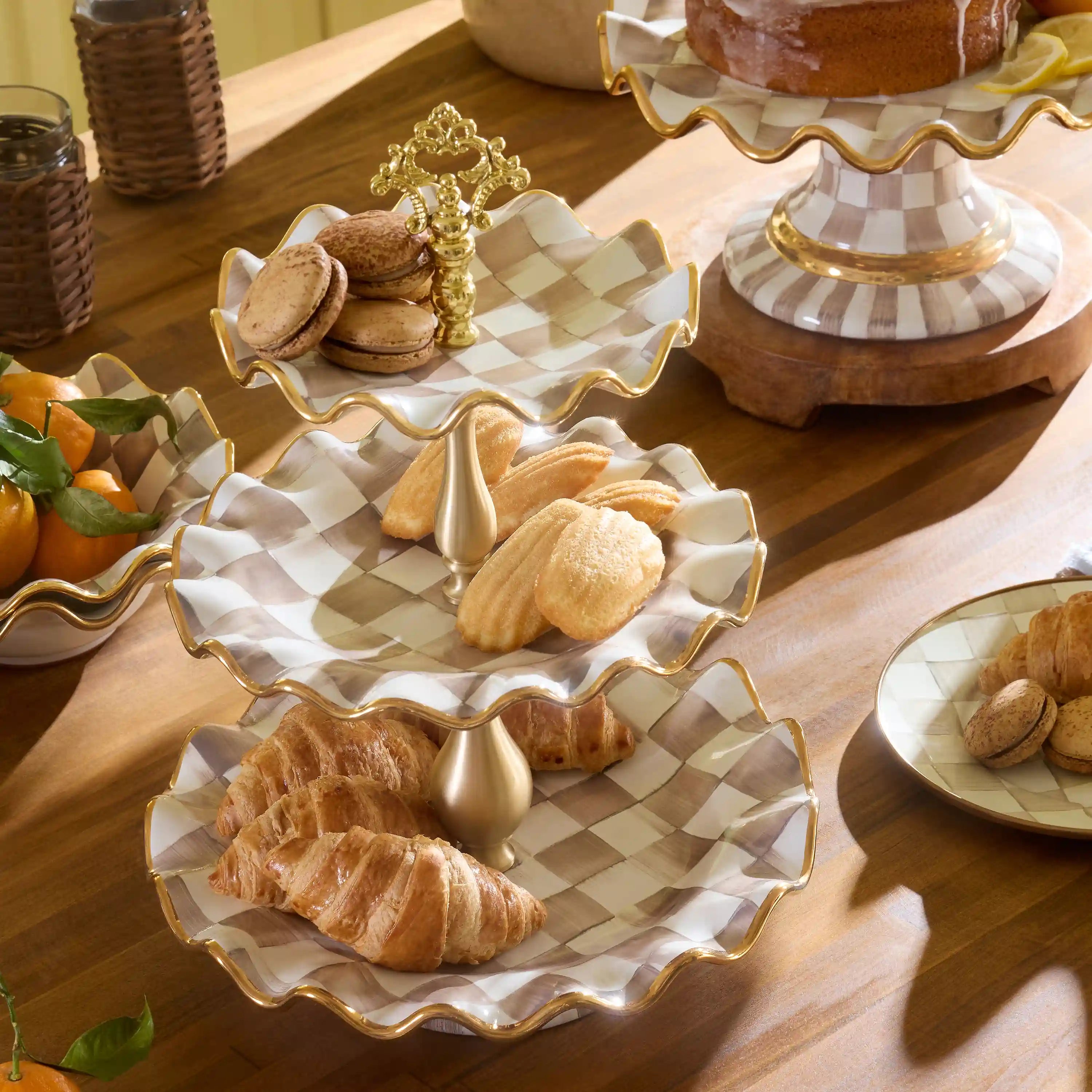 Rosy Check Ceramic Three Tier Sweet Stand