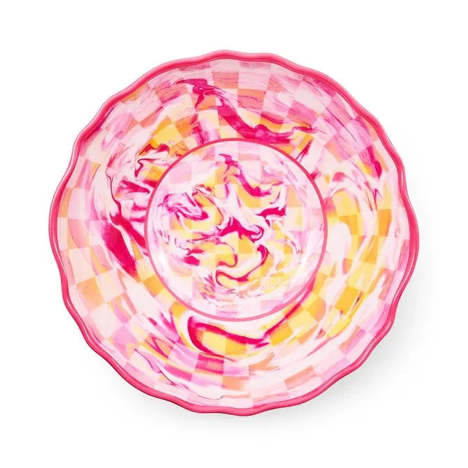 Pink Marble Check Melamine Serving Bowl