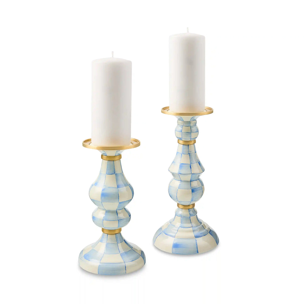 Sky Check Medium Pillar Candlestick